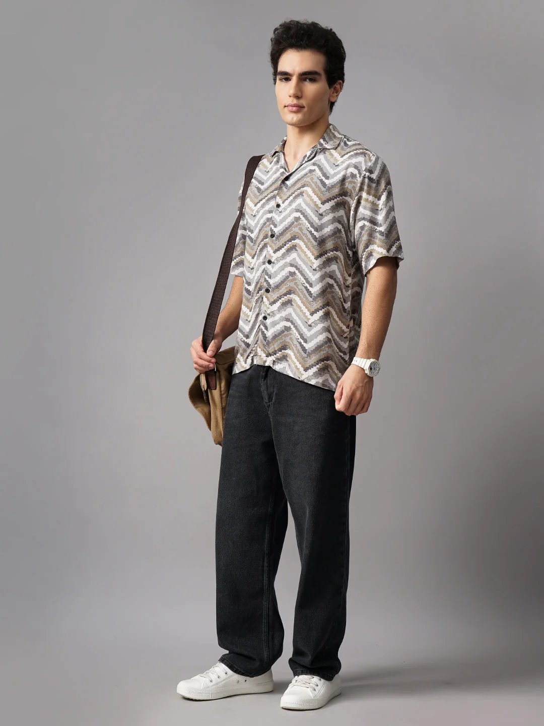 Men Flux Brown Oversized Rayon Shirt - Image 5