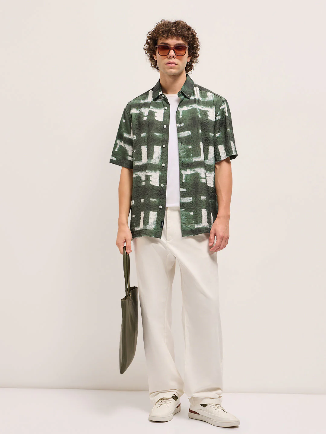 Men Forest Green brushstroke textured Print Relax Fit Casual Shirt - Image 4