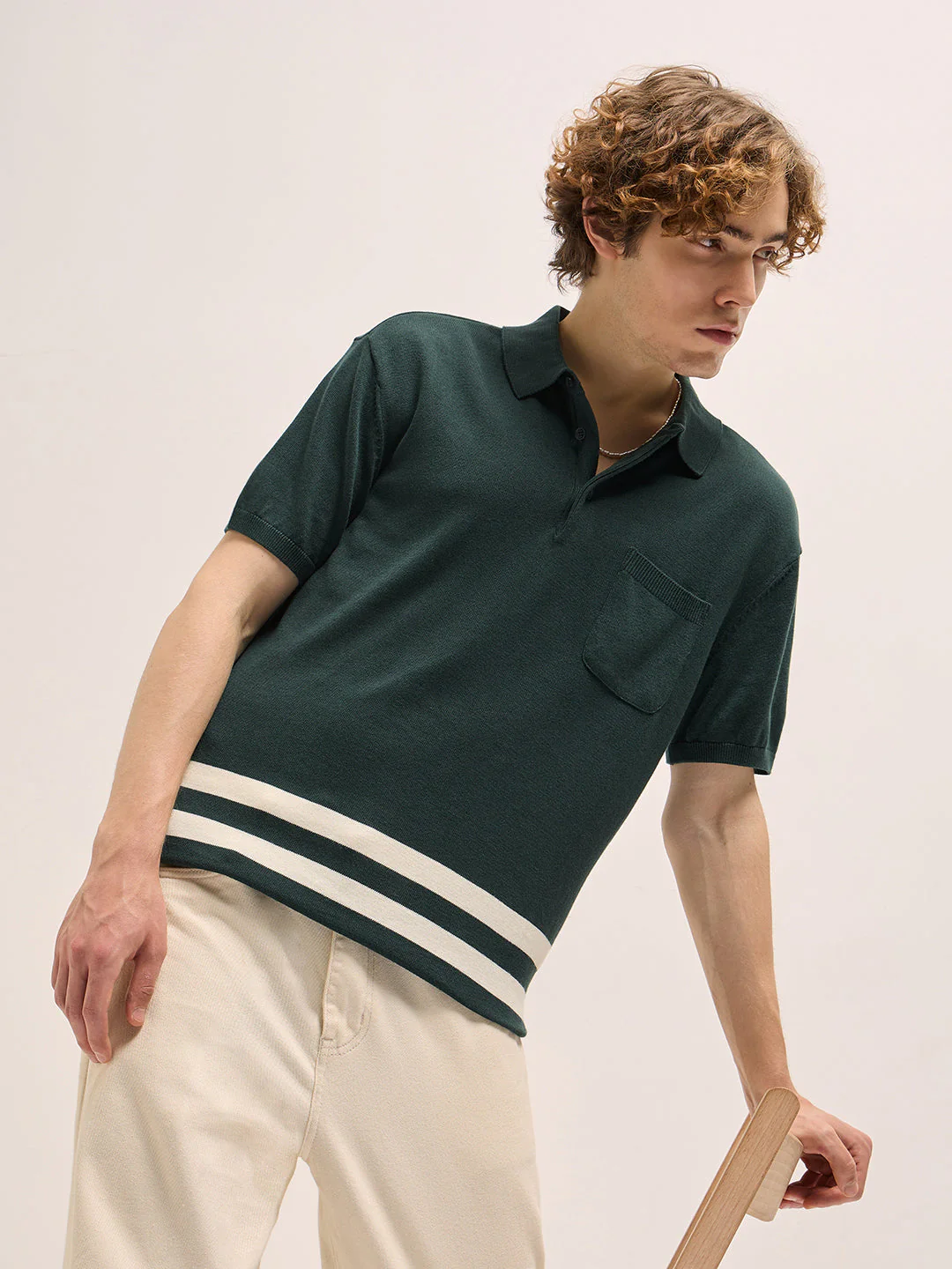 Men Forest Green Solid Regular Fit Polo