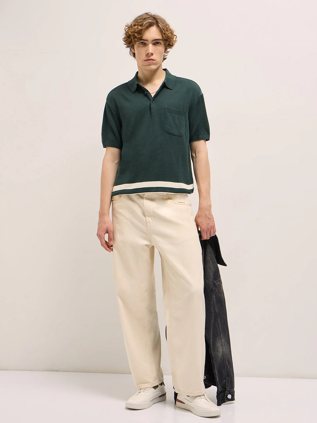 Men Forest Green Solid Regular Fit Polo - Image 4