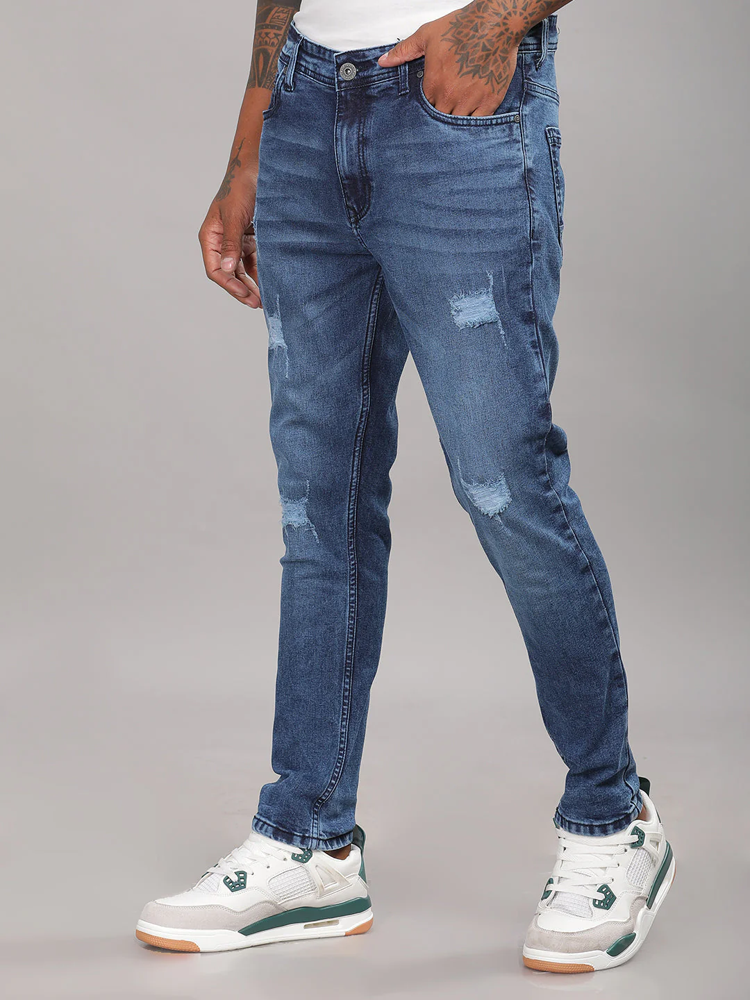Men Frayed Blue Jeans - Image 3