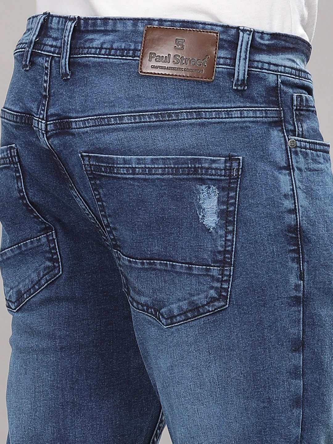 Men Frayed Blue Jeans - Image 4