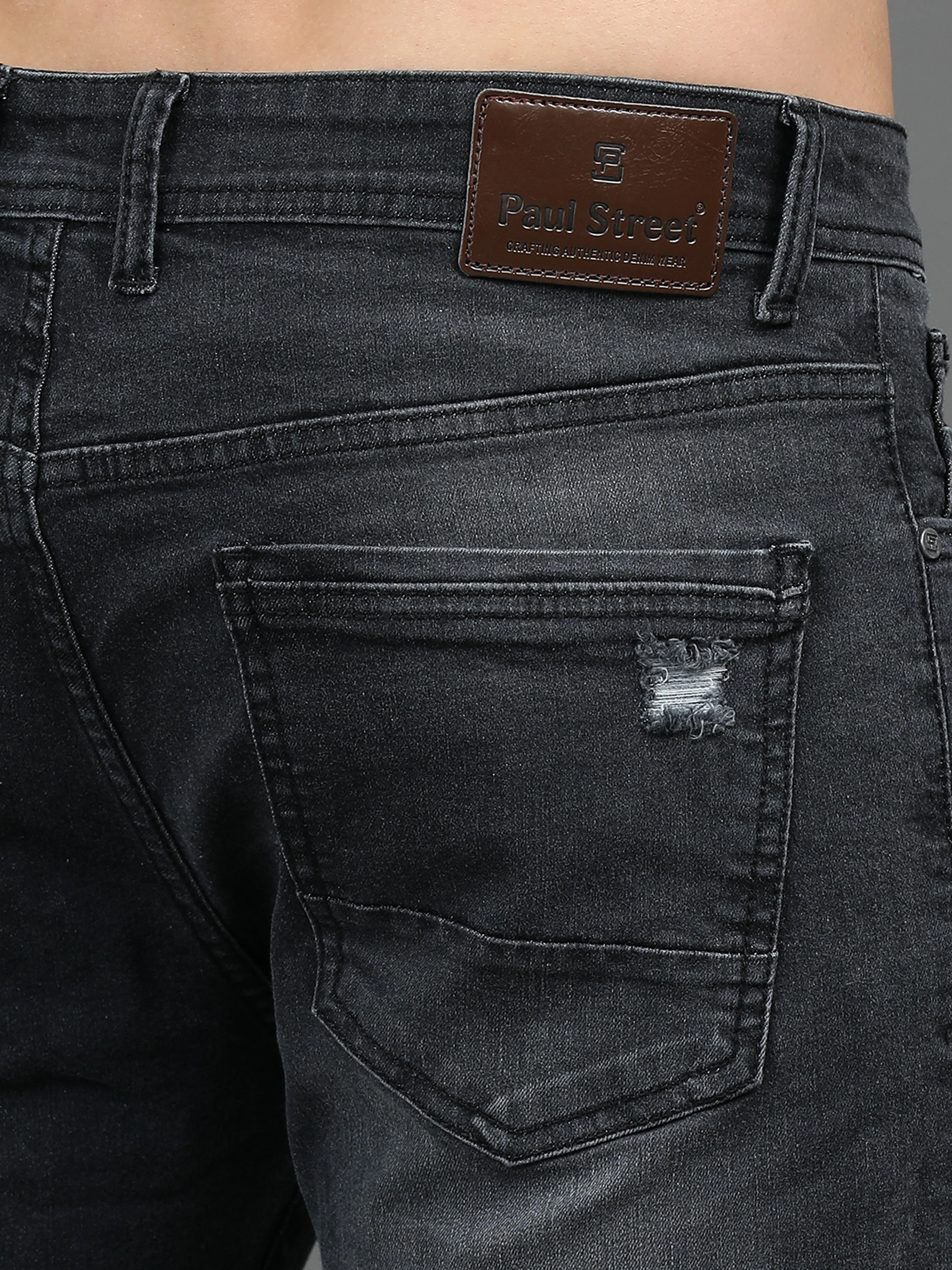 Men Frayed Charcoal Jeans - Image 5