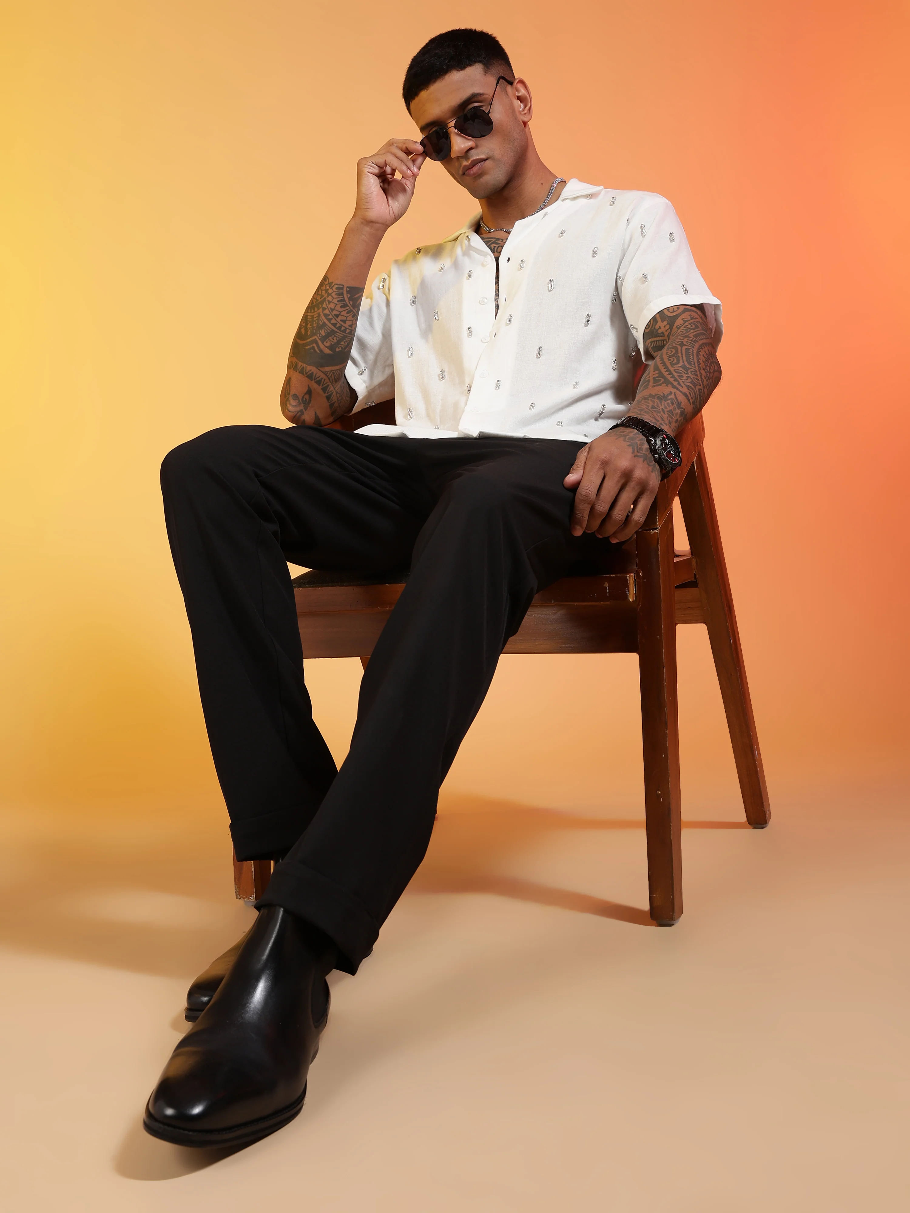 Men Frost Halo Rhinestone Gauge Cotton Shirt - Image 10