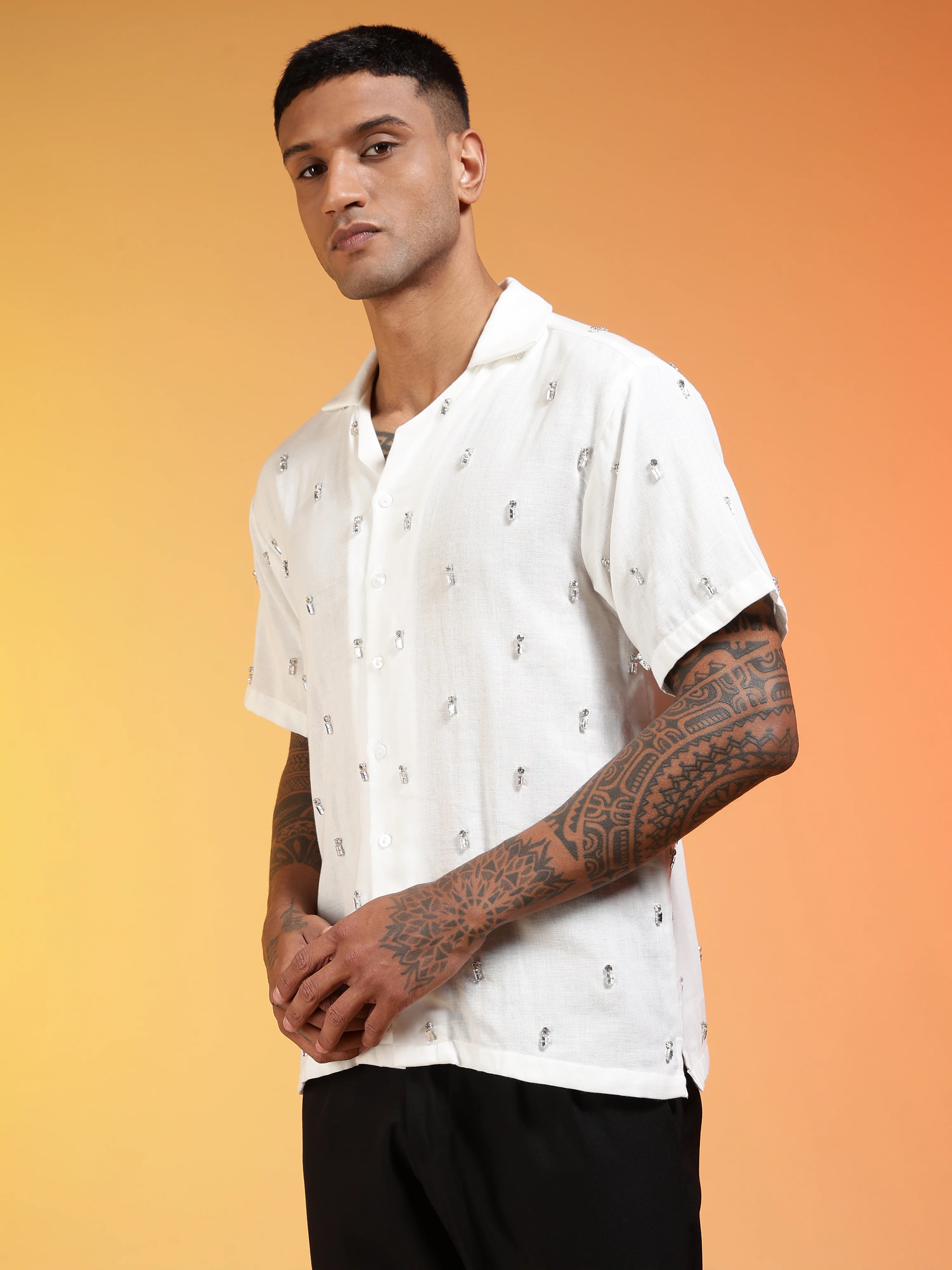 Men Frost Halo Rhinestone Gauge Cotton Shirt - Image 2