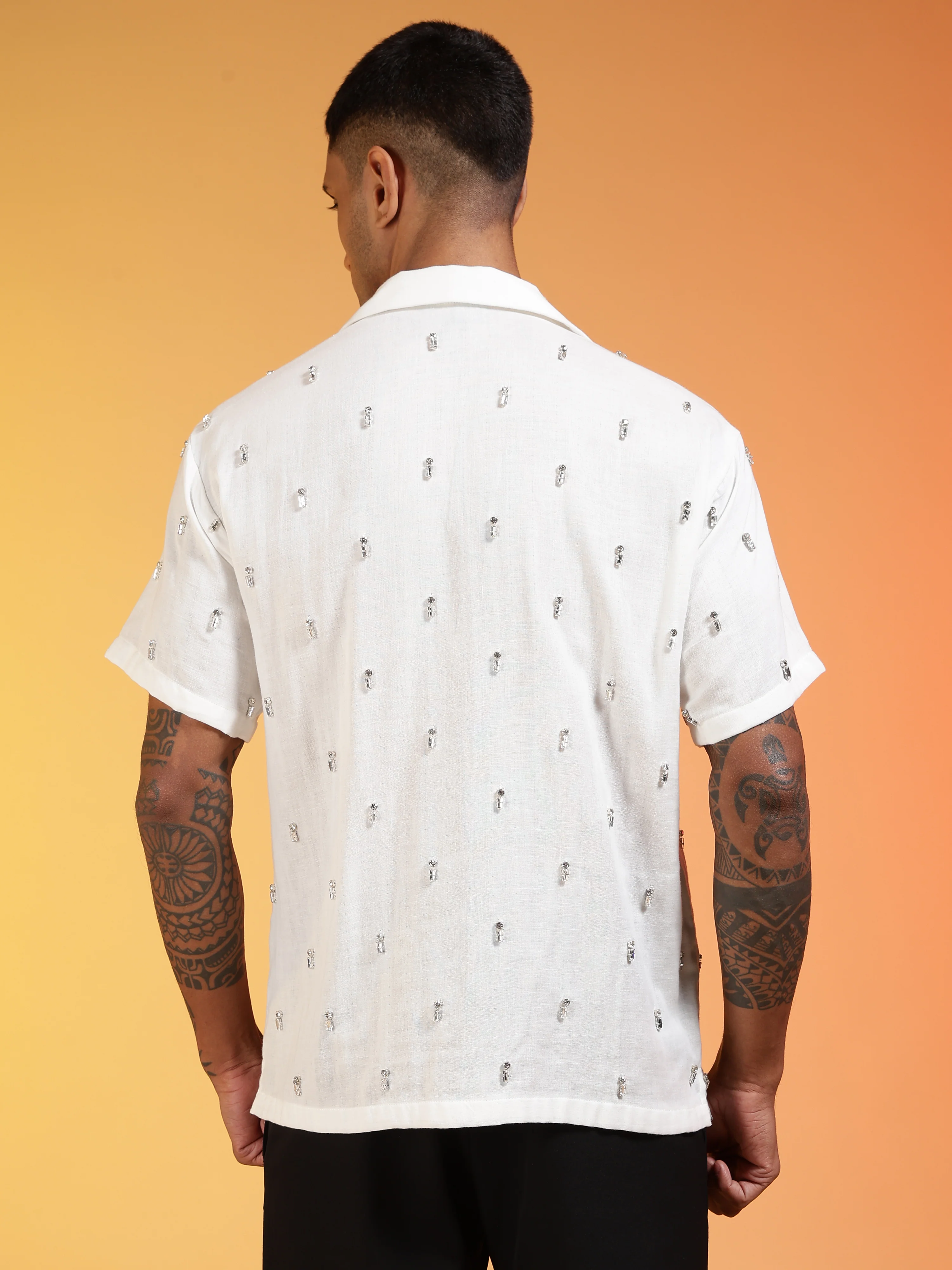 Men Frost Halo Rhinestone Gauge Cotton Shirt - Image 3