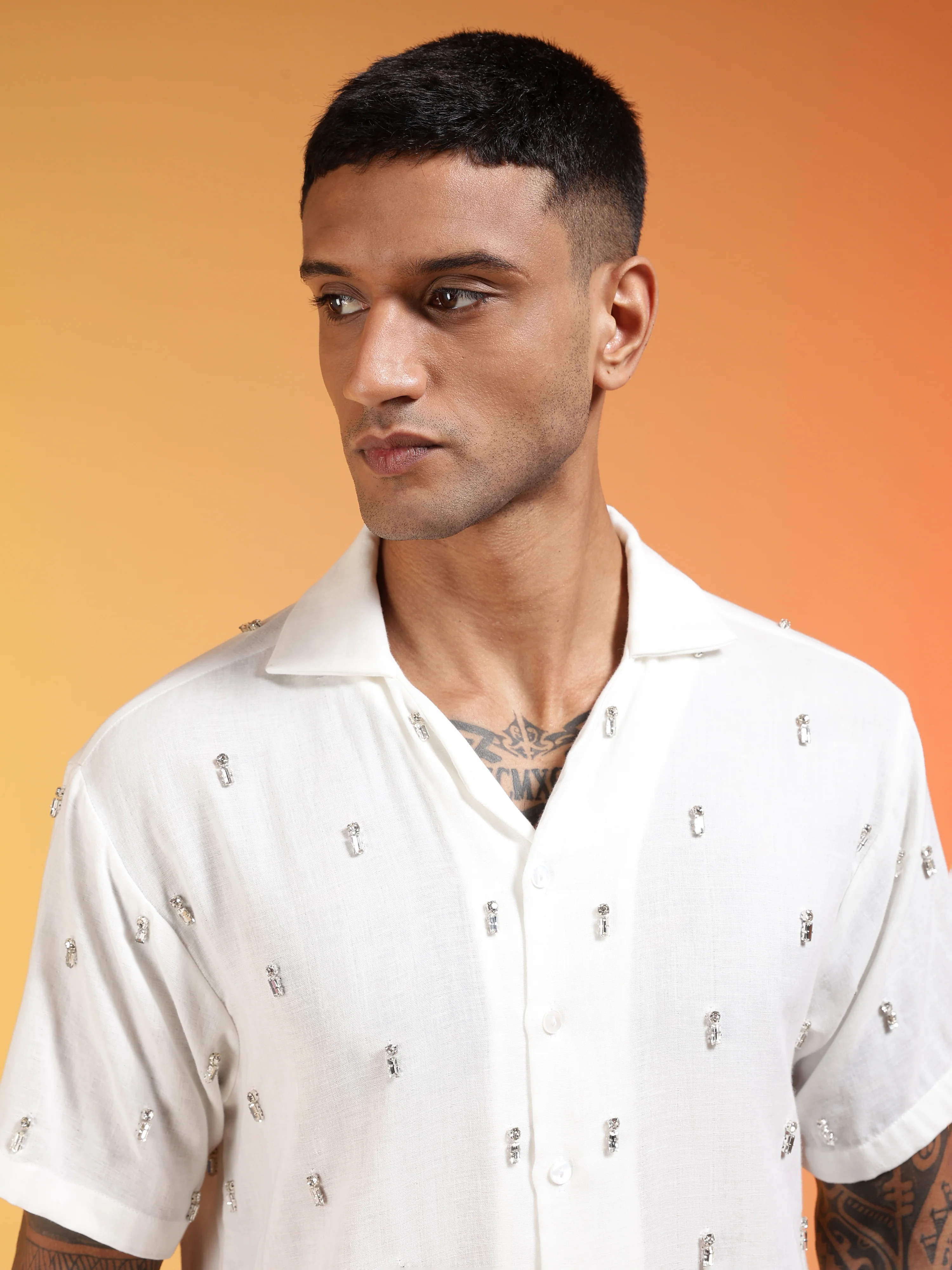 Men Frost Halo Rhinestone Gauge Cotton Shirt - Image 6