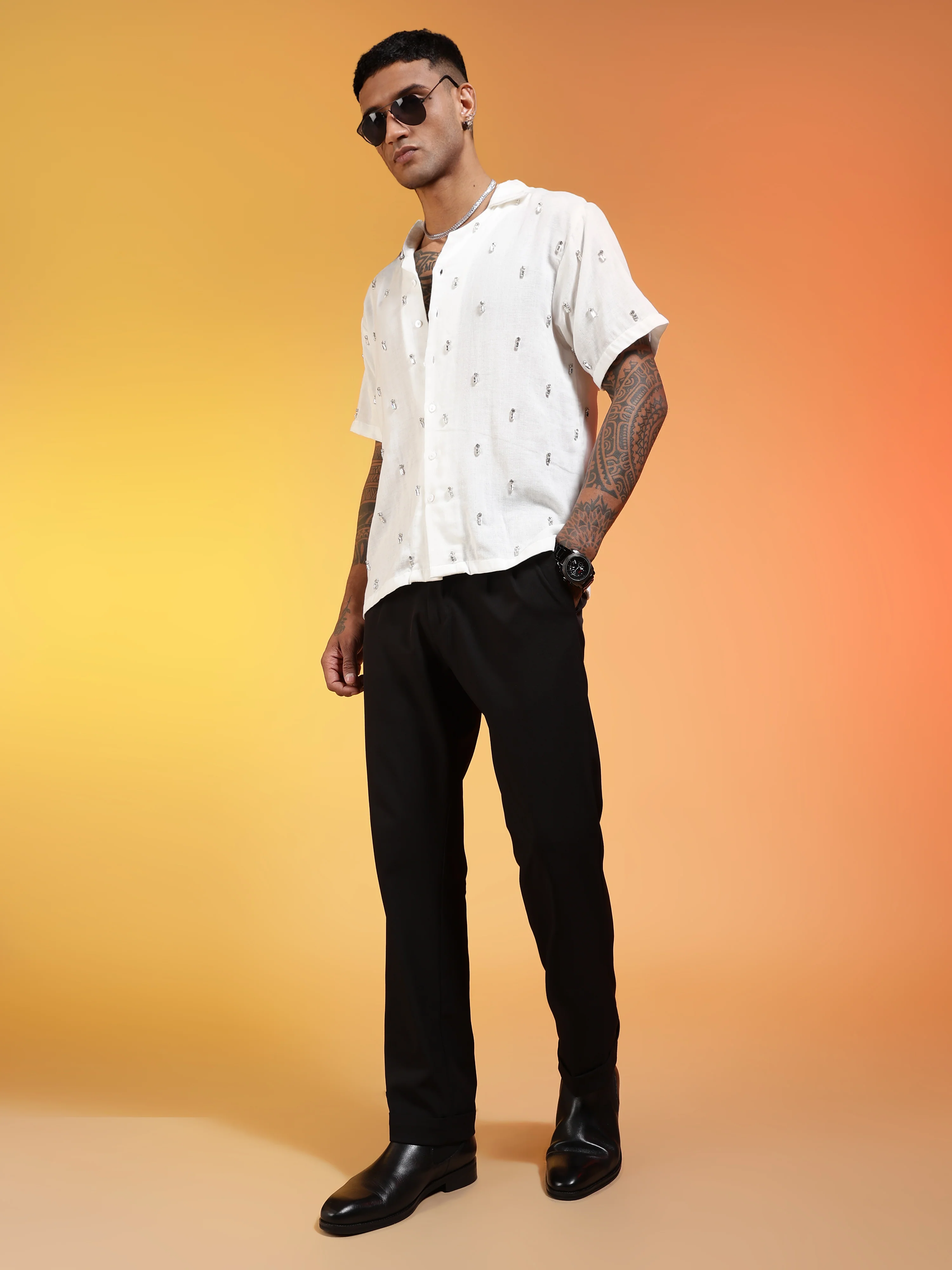 Men Frost Halo Rhinestone Gauge Cotton Shirt - Image 8