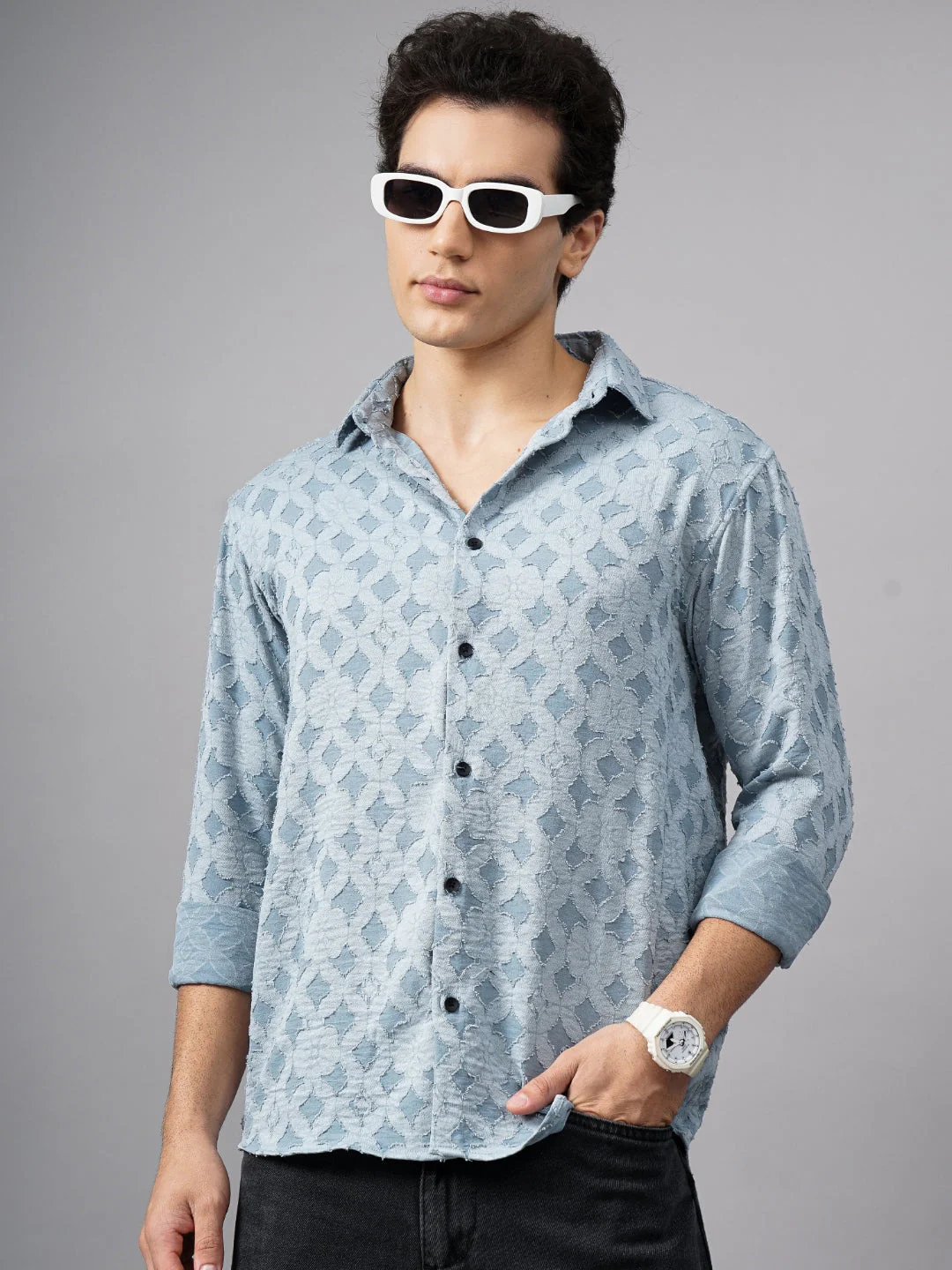 Men Furano Blue Self-Design Shirt