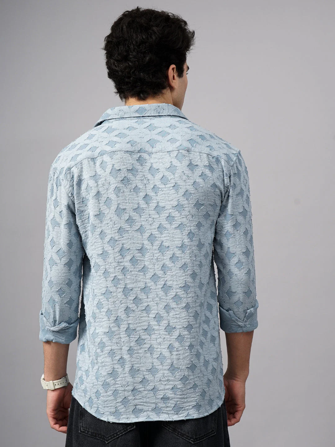 Men Furano Blue Self-Design Shirt - Image 3