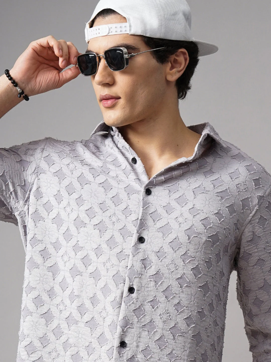 Men Furano Grey Self-Design Shirt - Image 3