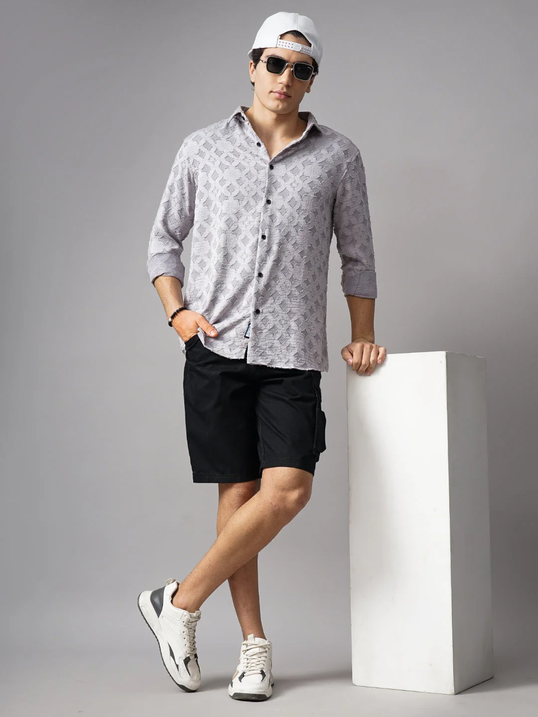 Men Furano Grey Self-Design Shirt - Image 5