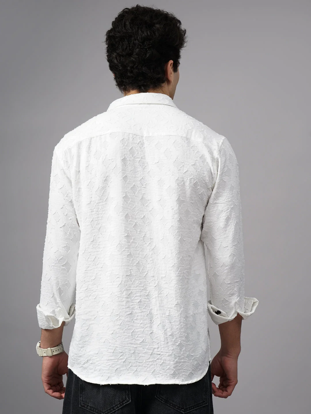 Men Furano White Self-Design Shirt - Image 3