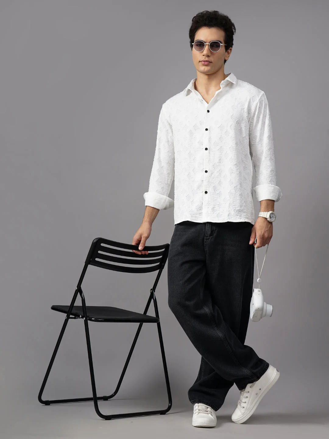 Men Furano White Self-Design Shirt - Image 5