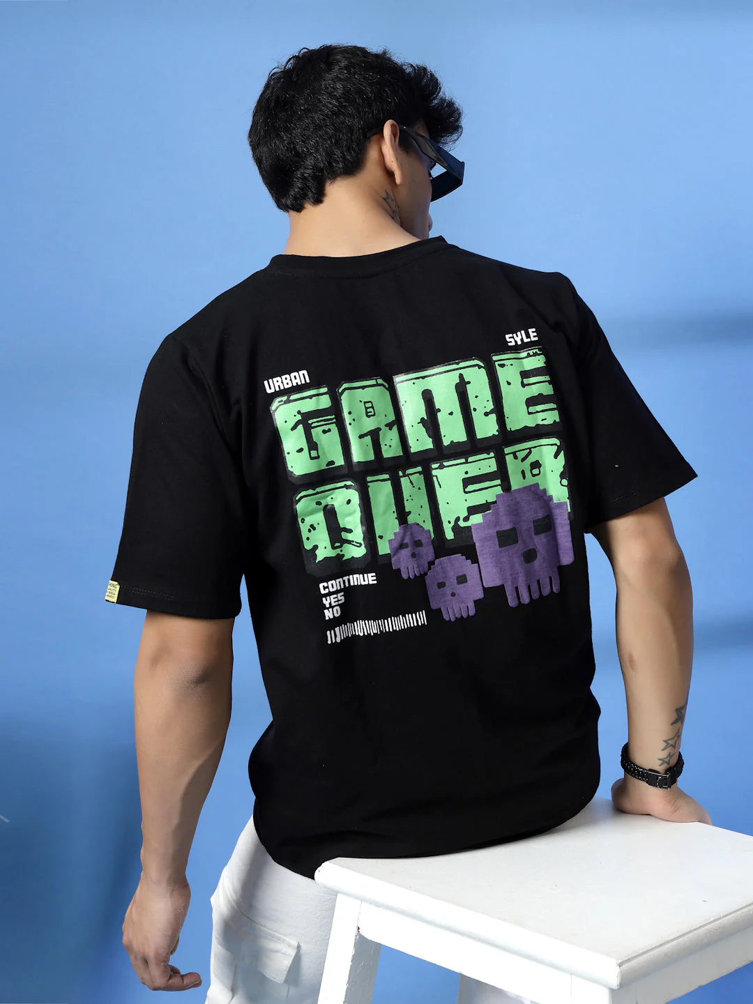 Men Game Over White Oversized Graphic T-Shirt - Image 2