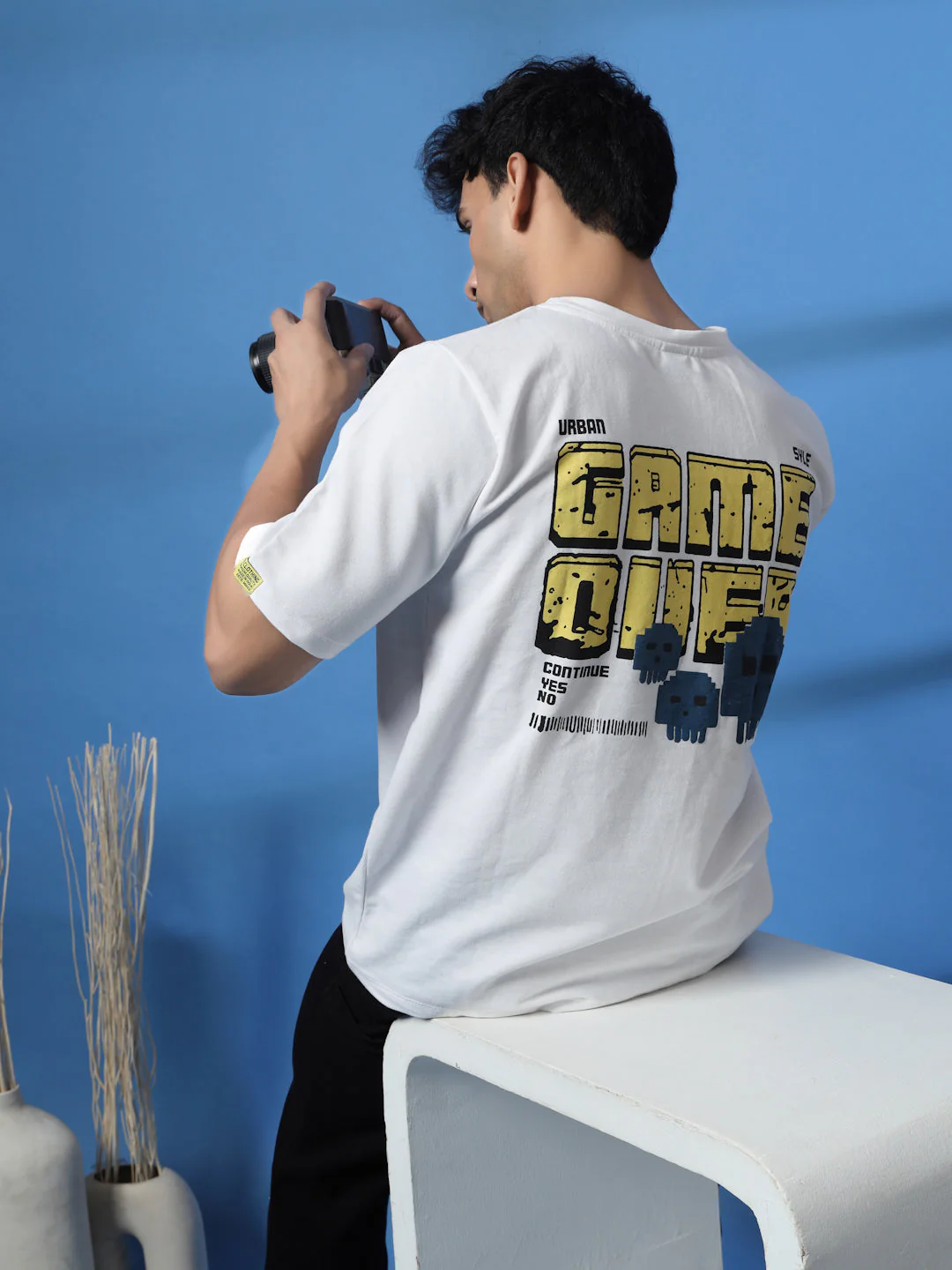 Men Game Over White Oversized Graphic Tshirt - Image 2