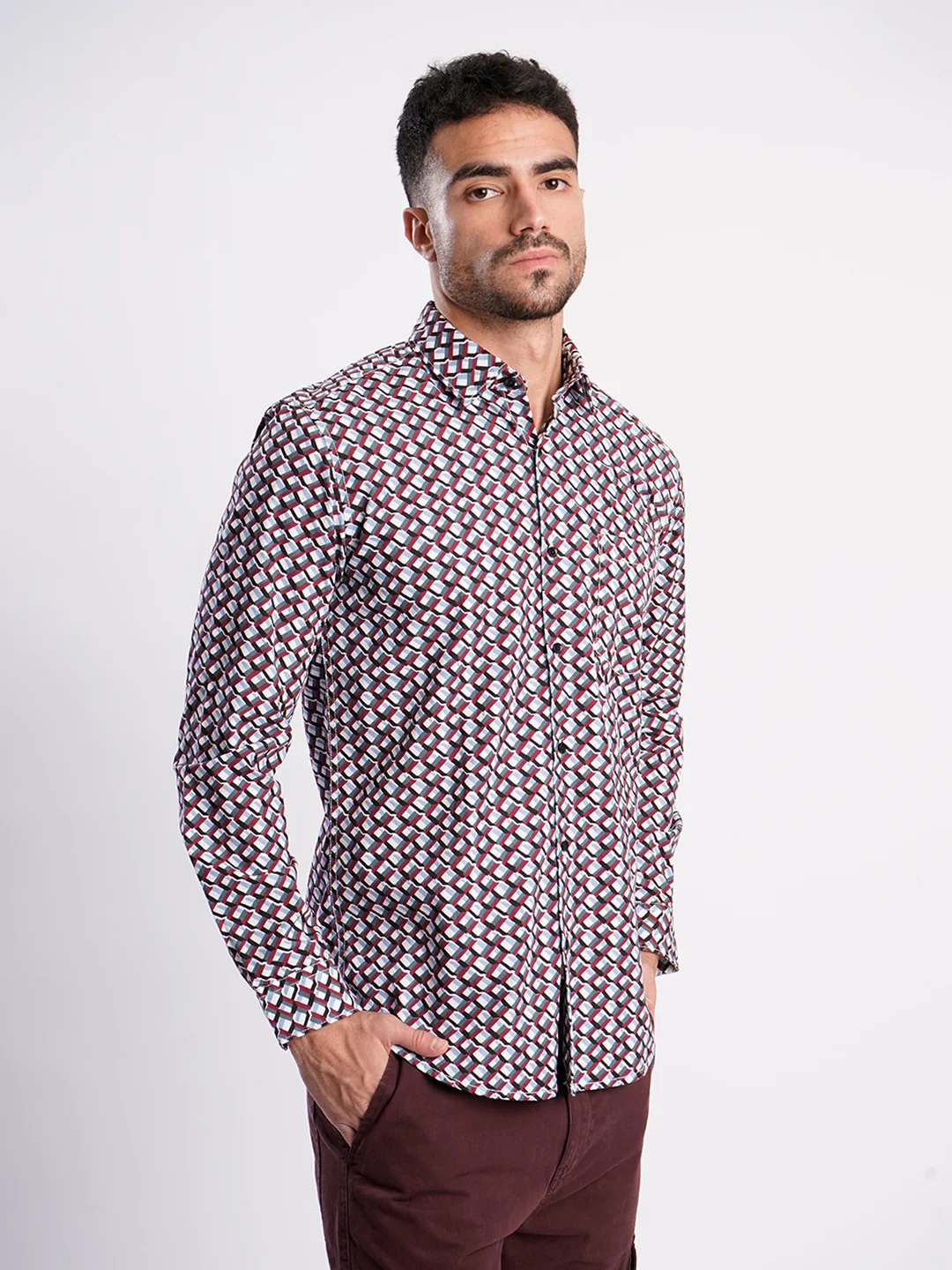 Men Geometric Print Single Pocket Shirt - Image 3