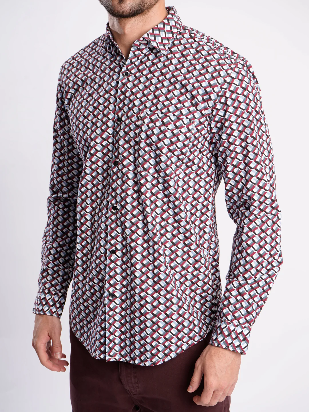 Men Geometric Print Single Pocket Shirt - Image 4