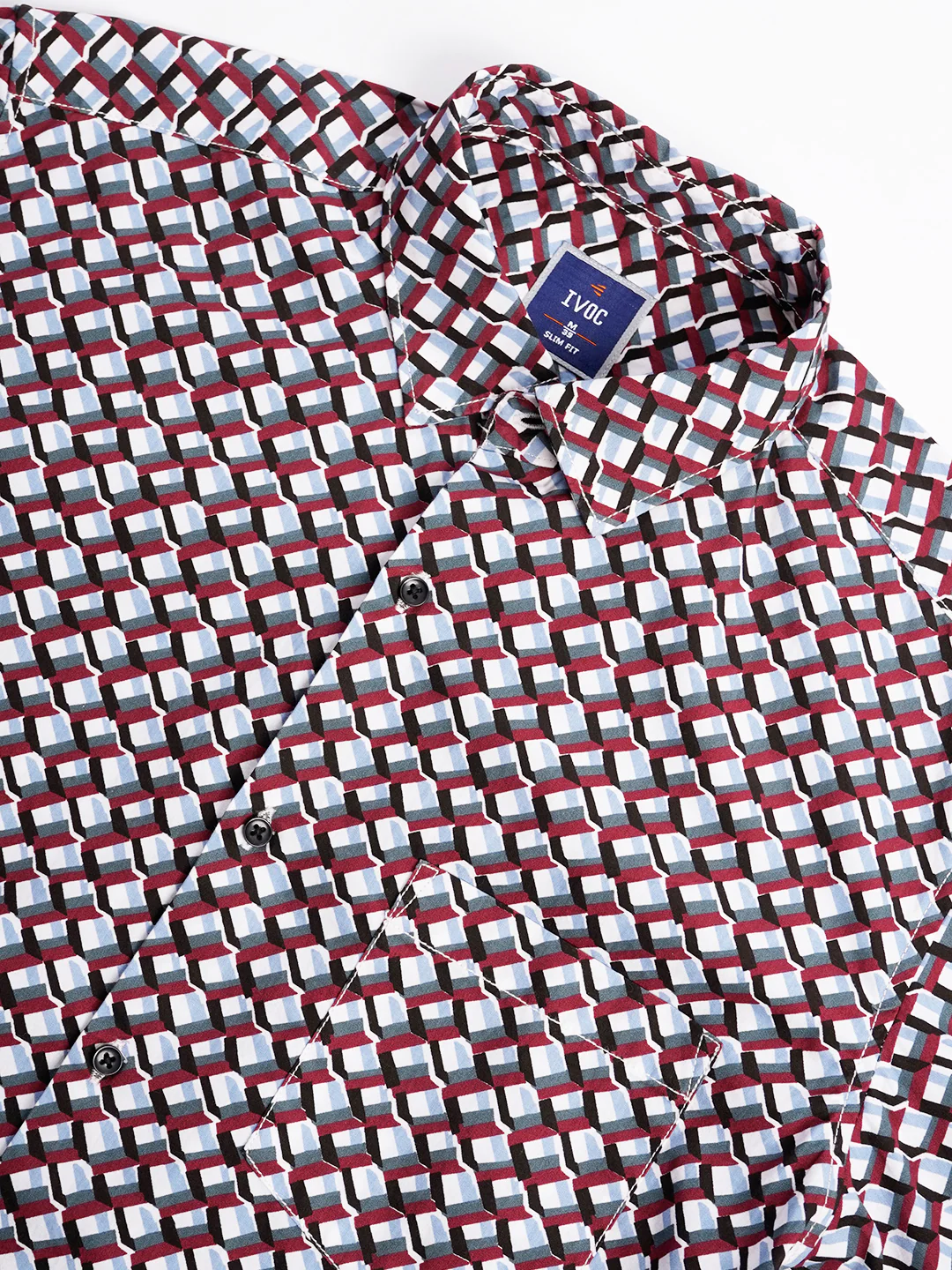 Men Geometric Print Single Pocket Shirt - Image 6