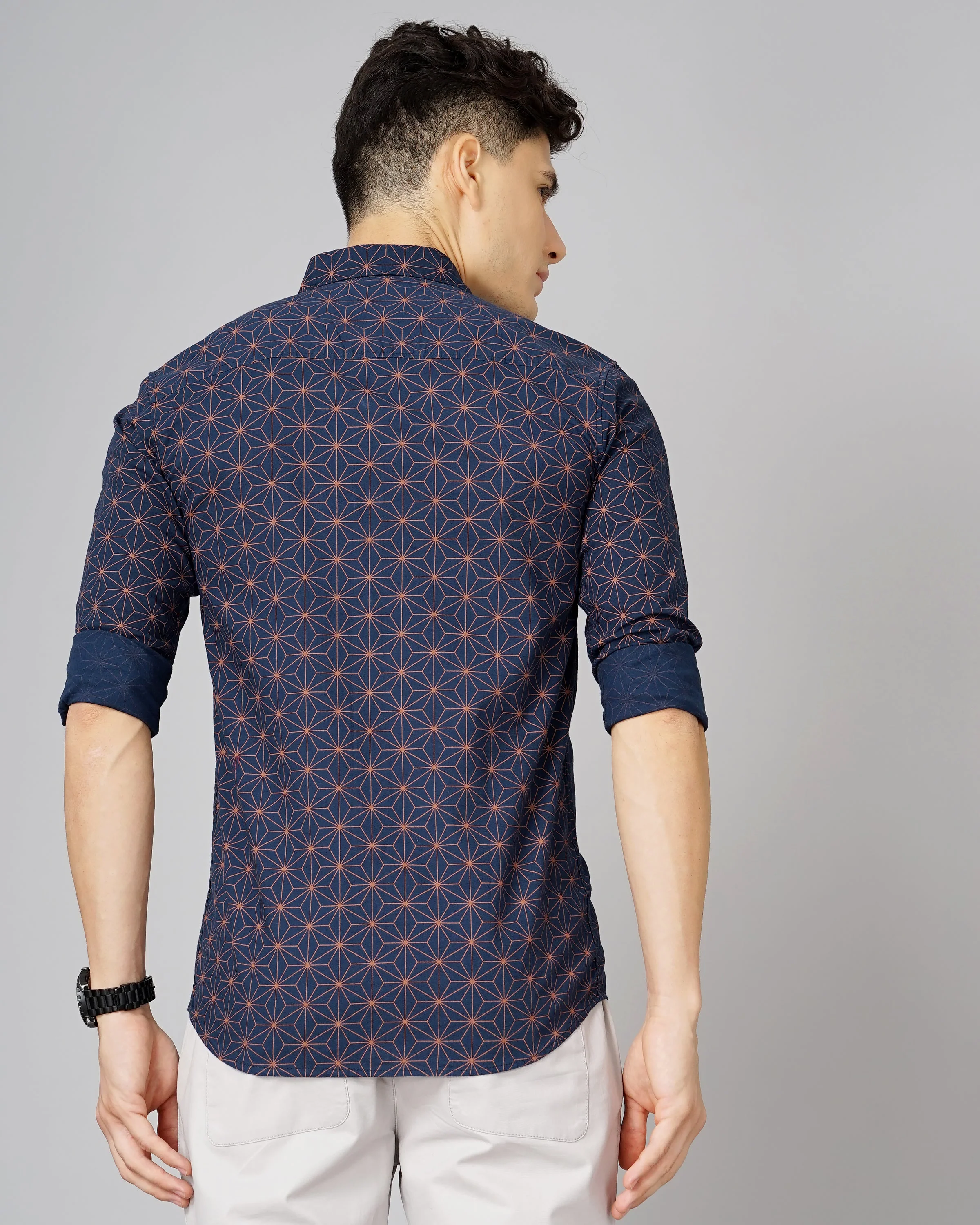 Men Geometric Printed Navy Shirt - Image 2