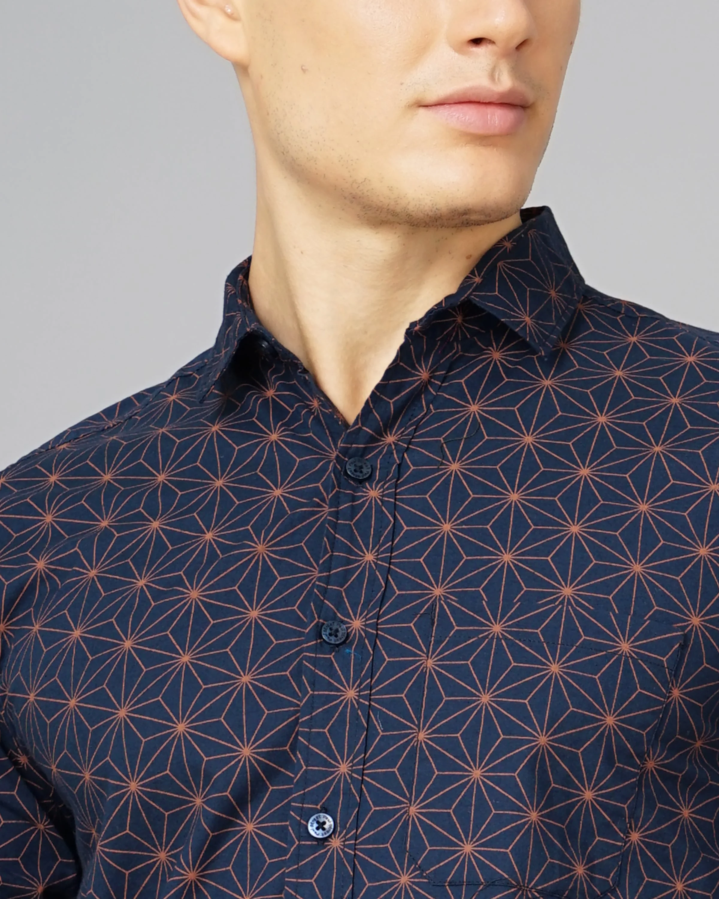Men Geometric Printed Navy Shirt - Image 5