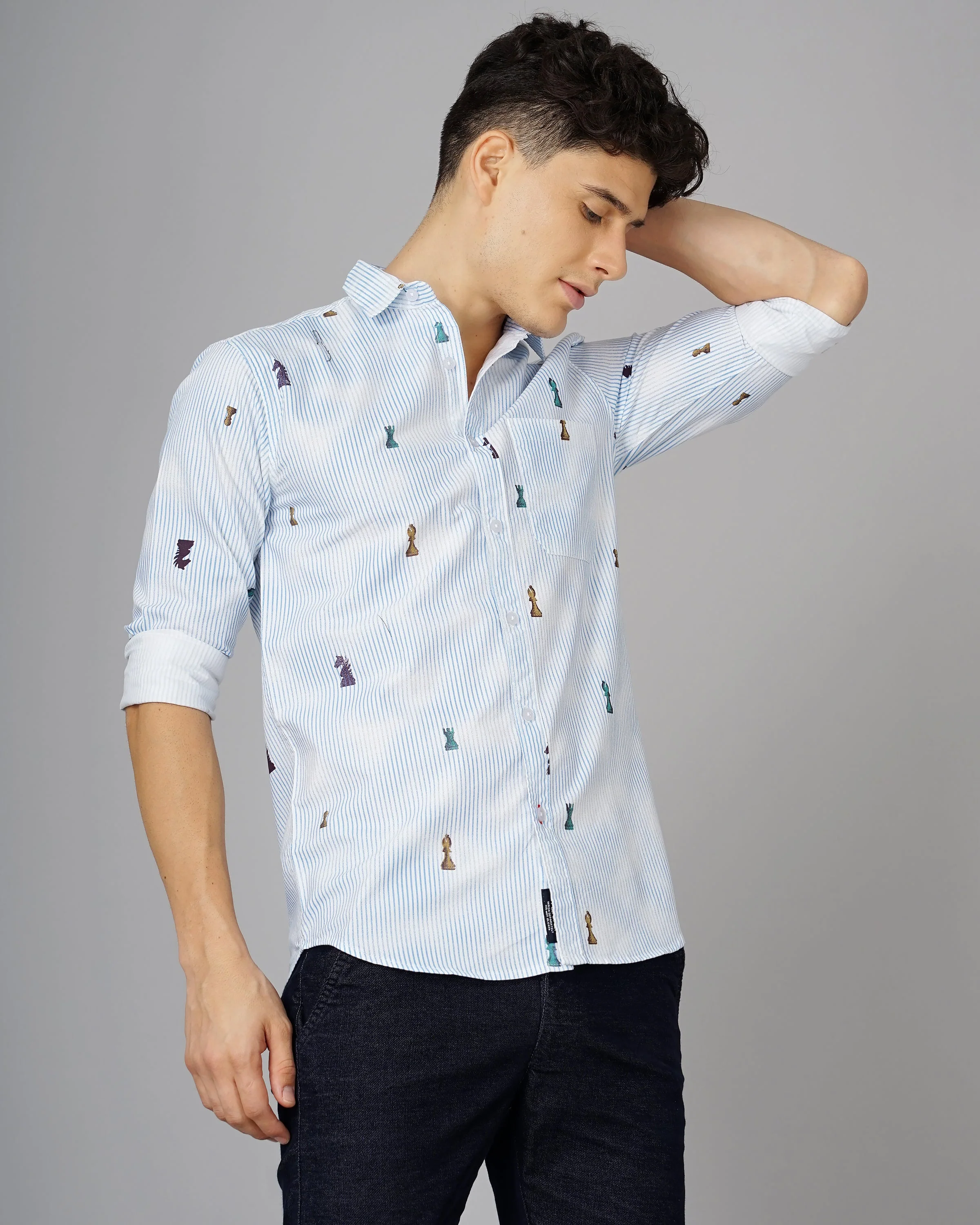 Men Geometric Printed Navy Shirt - Image 6