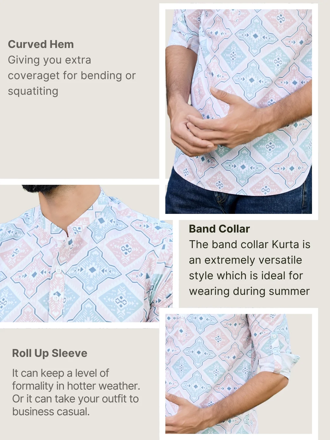 Men Geometric Rayon Short Kurta - Image 4