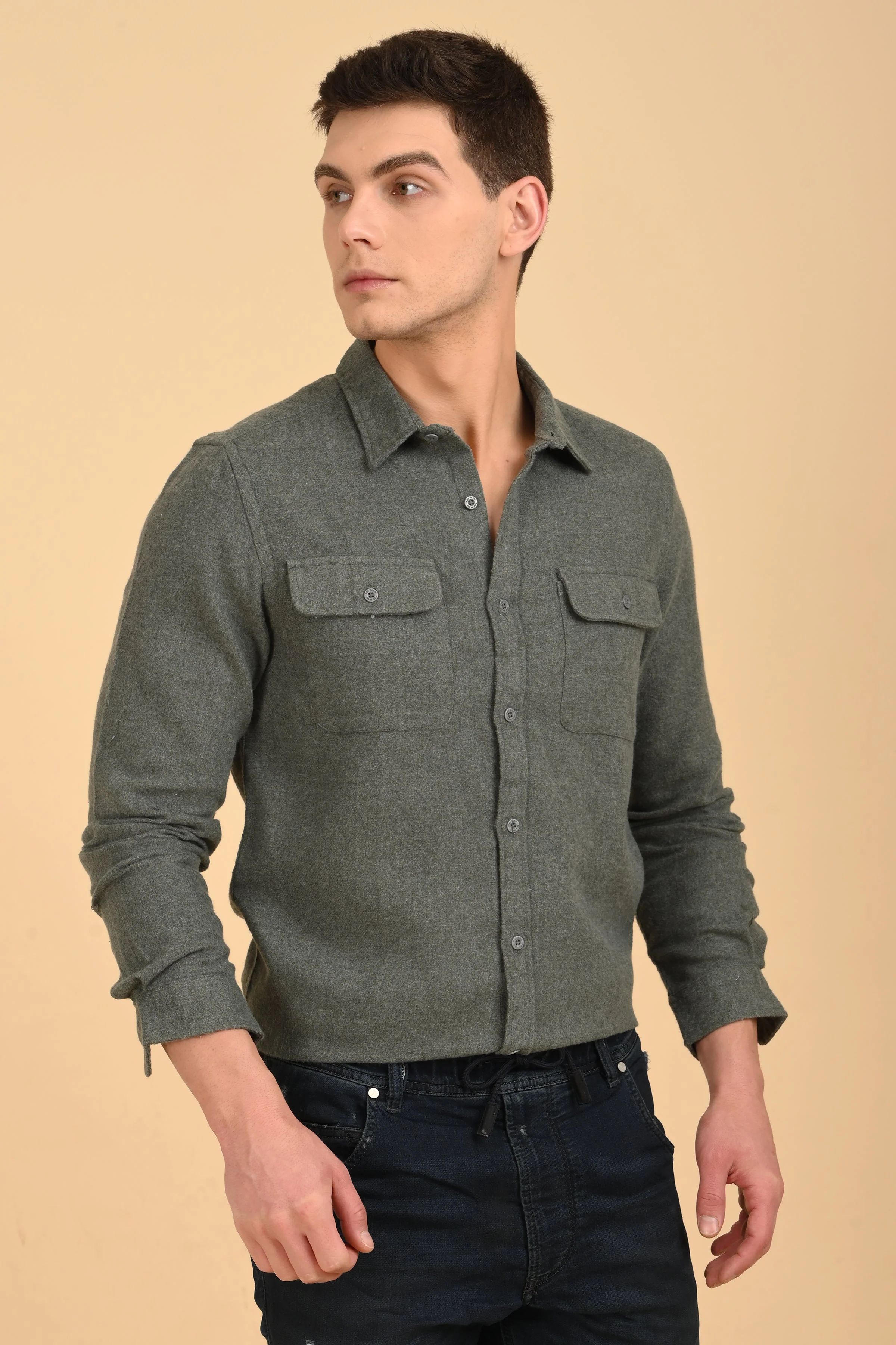 Men Georgia Melange Shirt Dark Green - Image 2