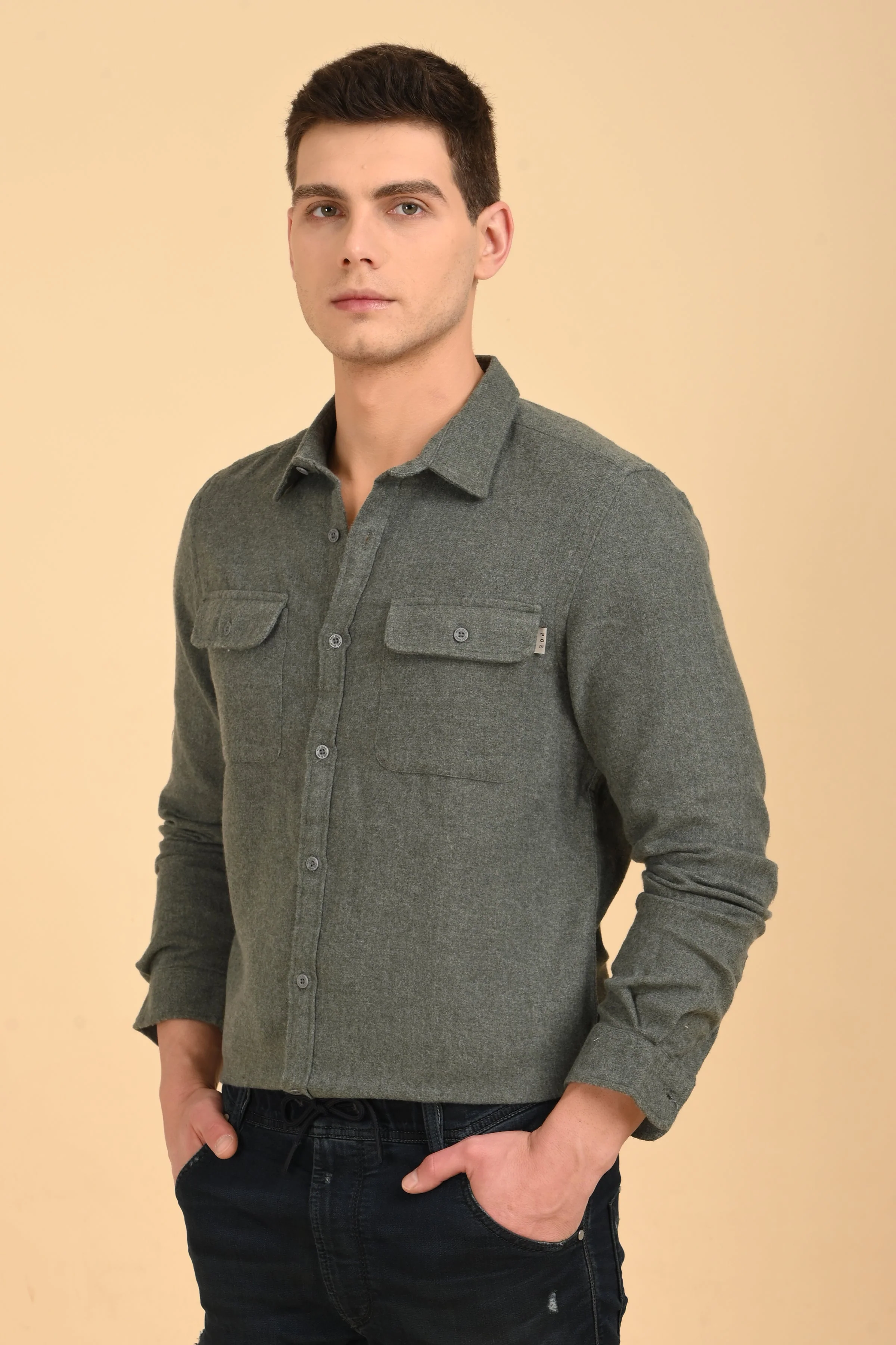 Men Georgia Melange Shirt Dark Green - Image 3