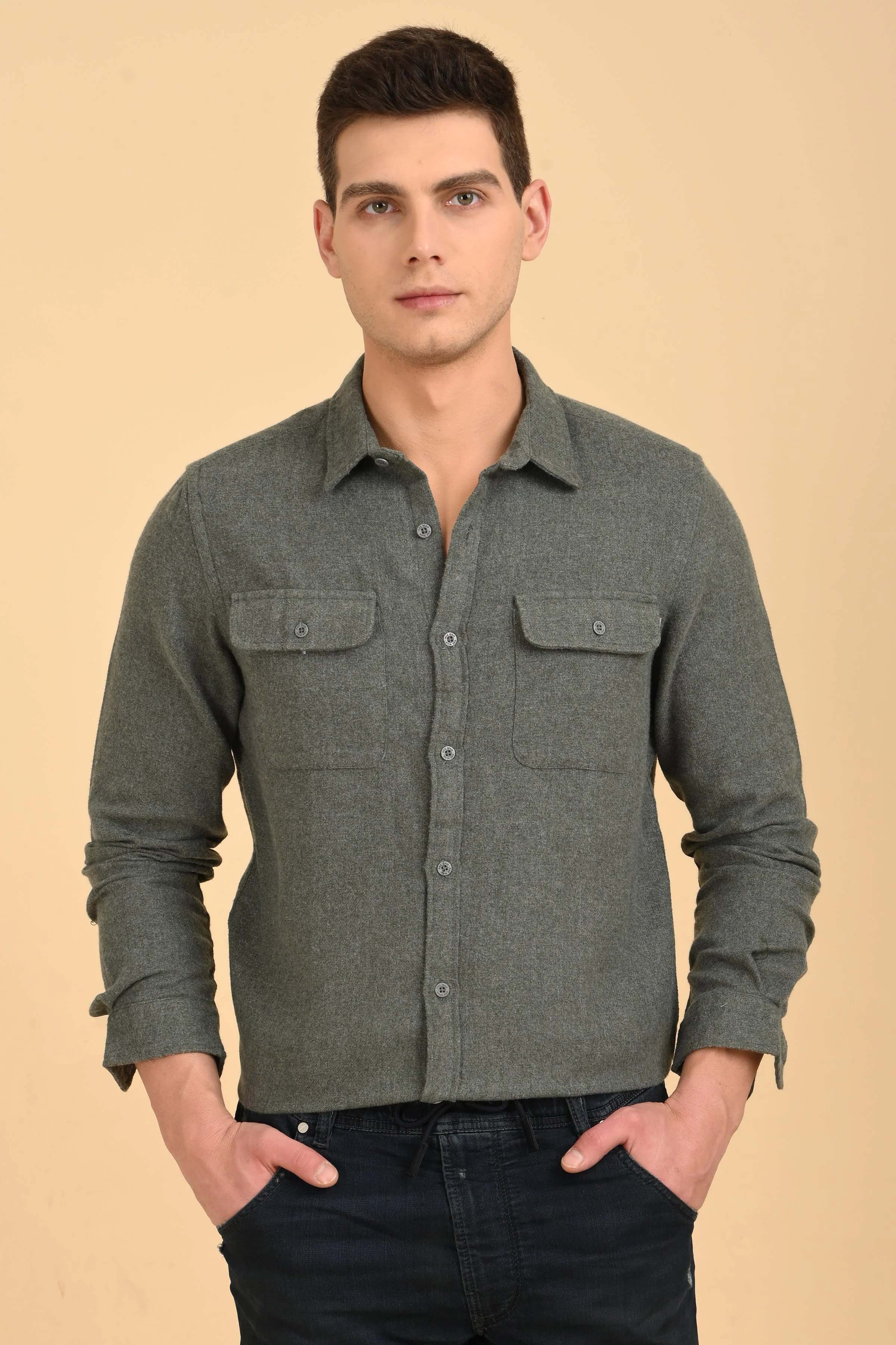 Men Georgia Melange Shirt Dark Green - Image 4