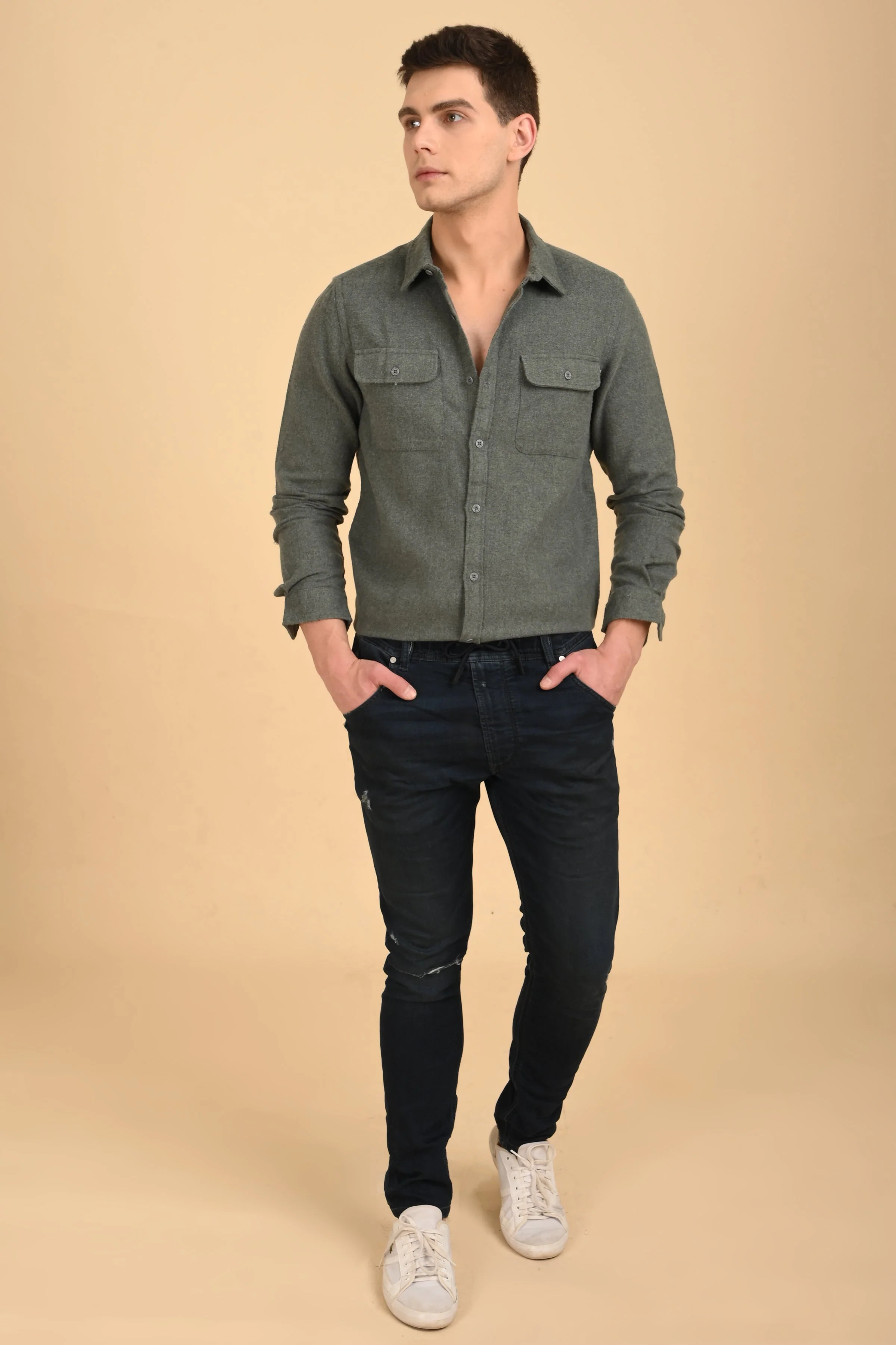 Men Georgia Melange Shirt Dark Green - Image 5