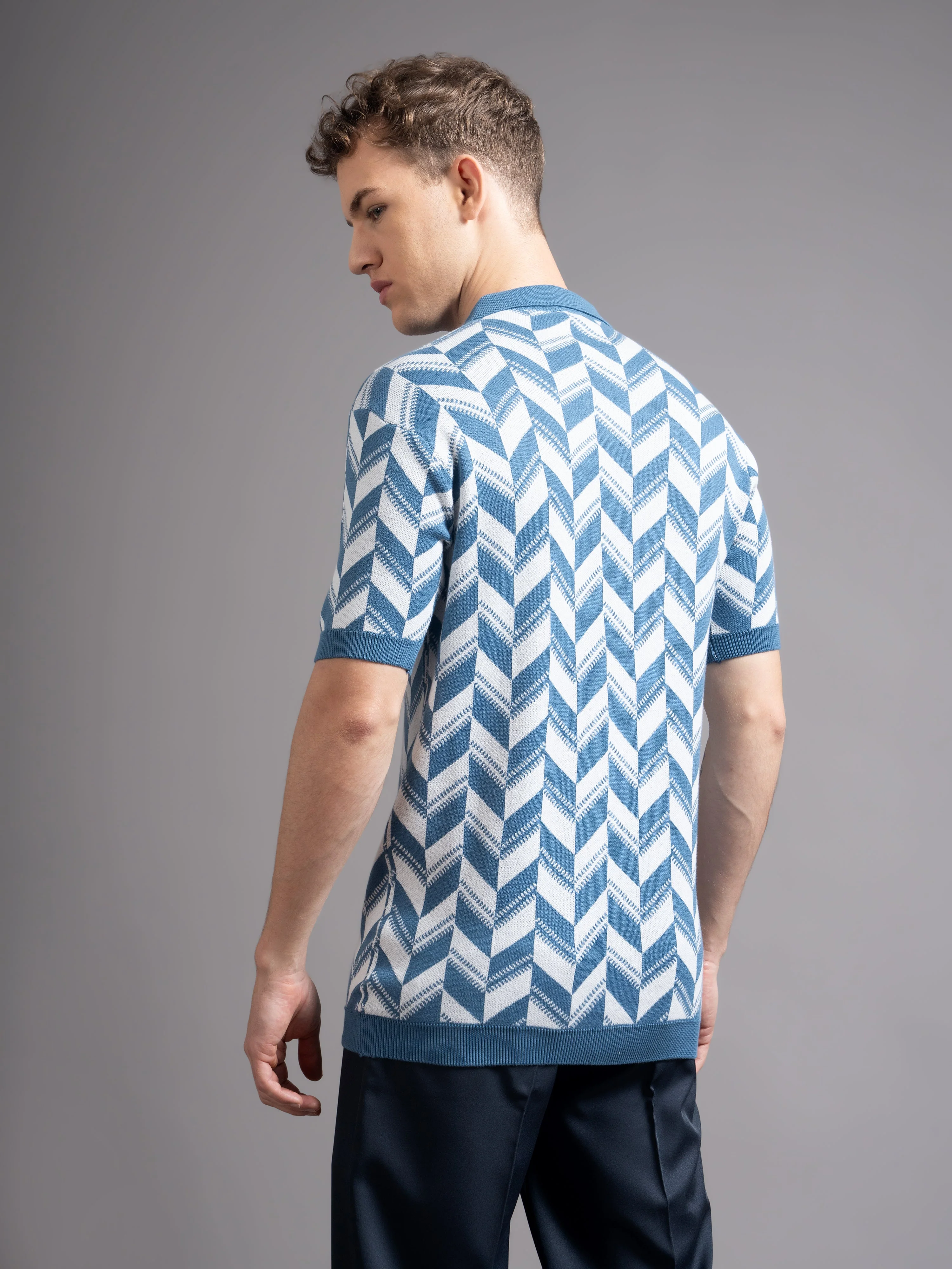 Men Ghent Blue Knit Polo T-Shirt - Image 3