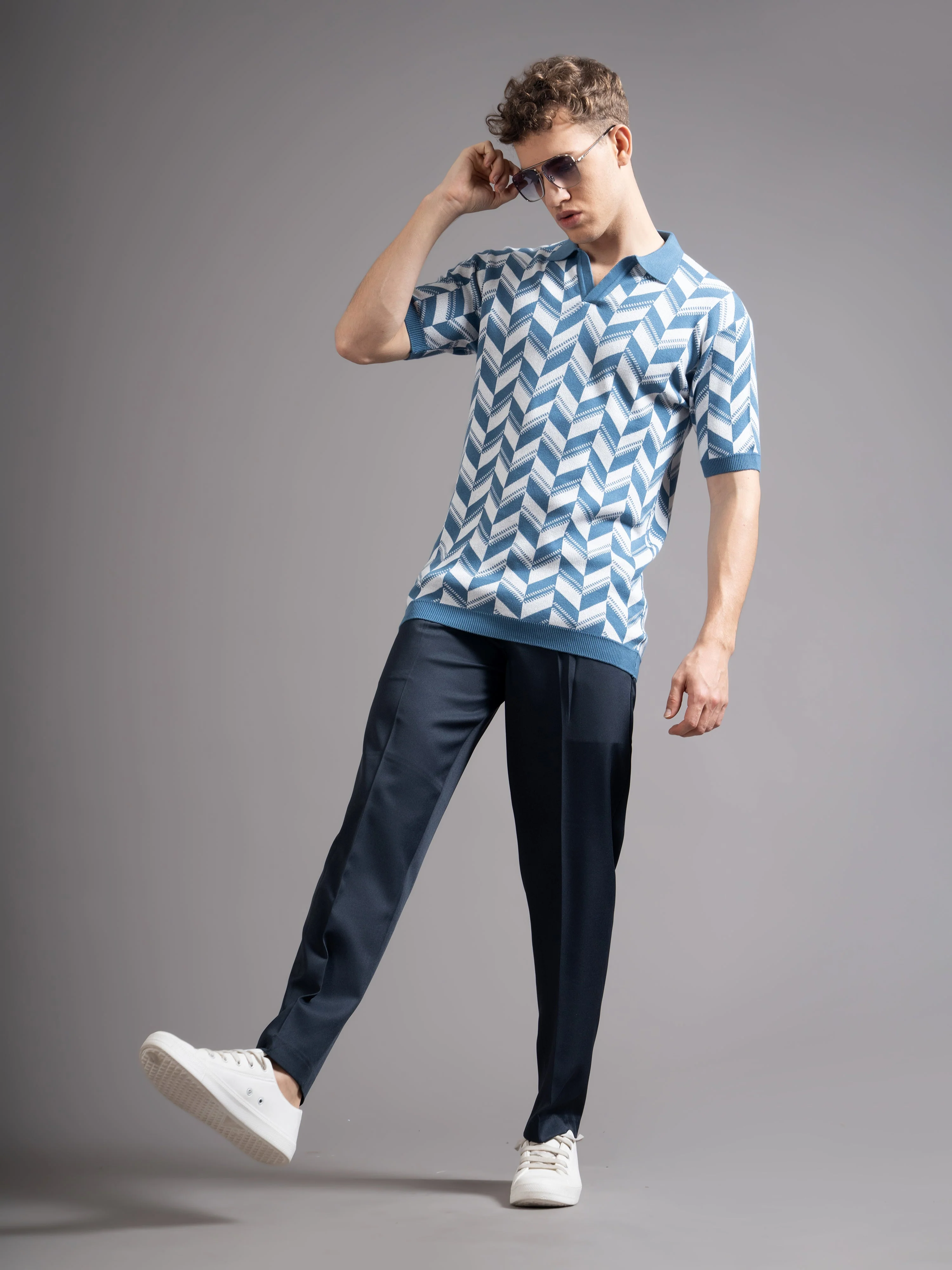 Men Ghent Blue Knit Polo T-Shirt - Image 6
