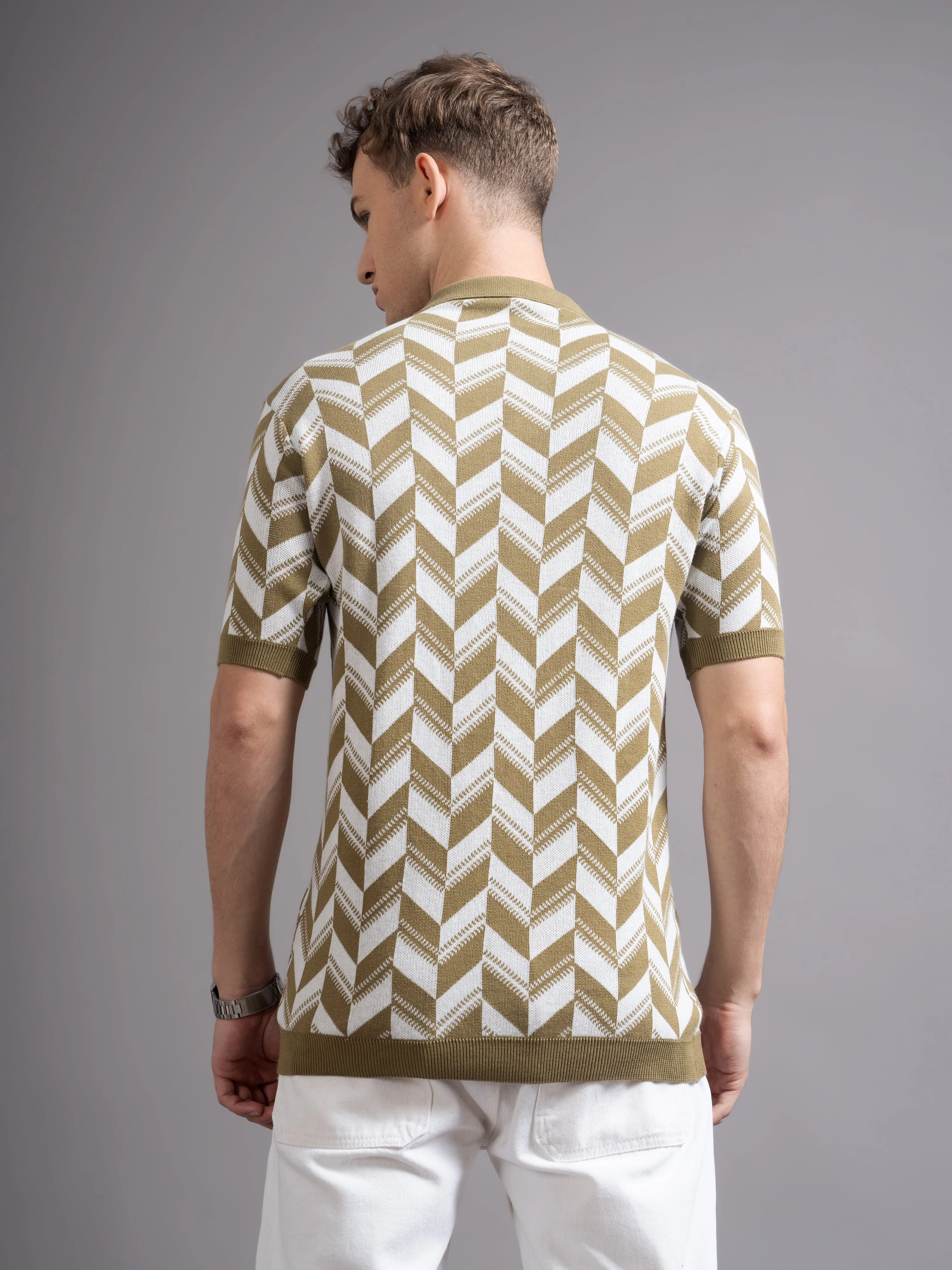 Men Ghent Brown Knit Polo T-Shirt - Image 3