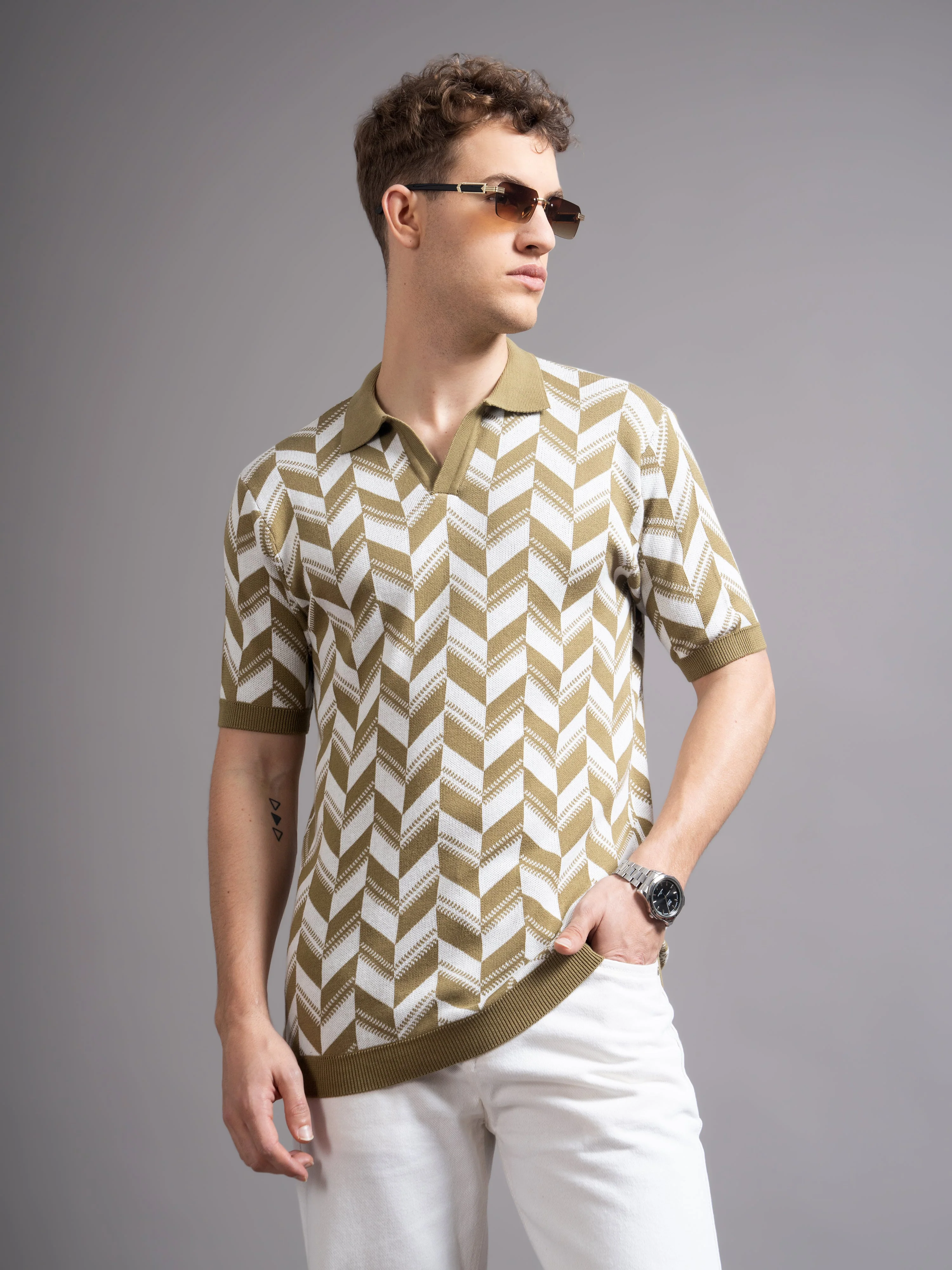 Men Ghent Brown Knit Polo T-Shirt - Image 4