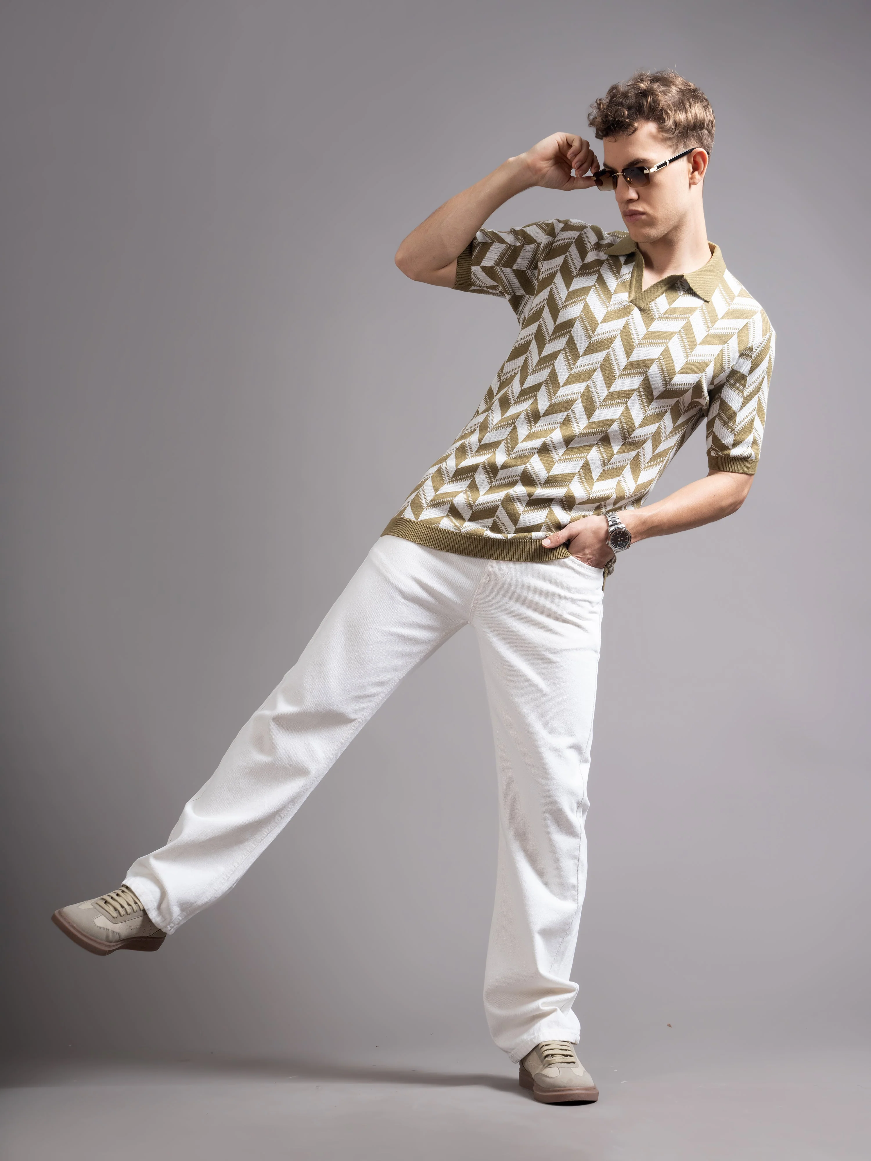 Men Ghent Brown Knit Polo T-Shirt - Image 5