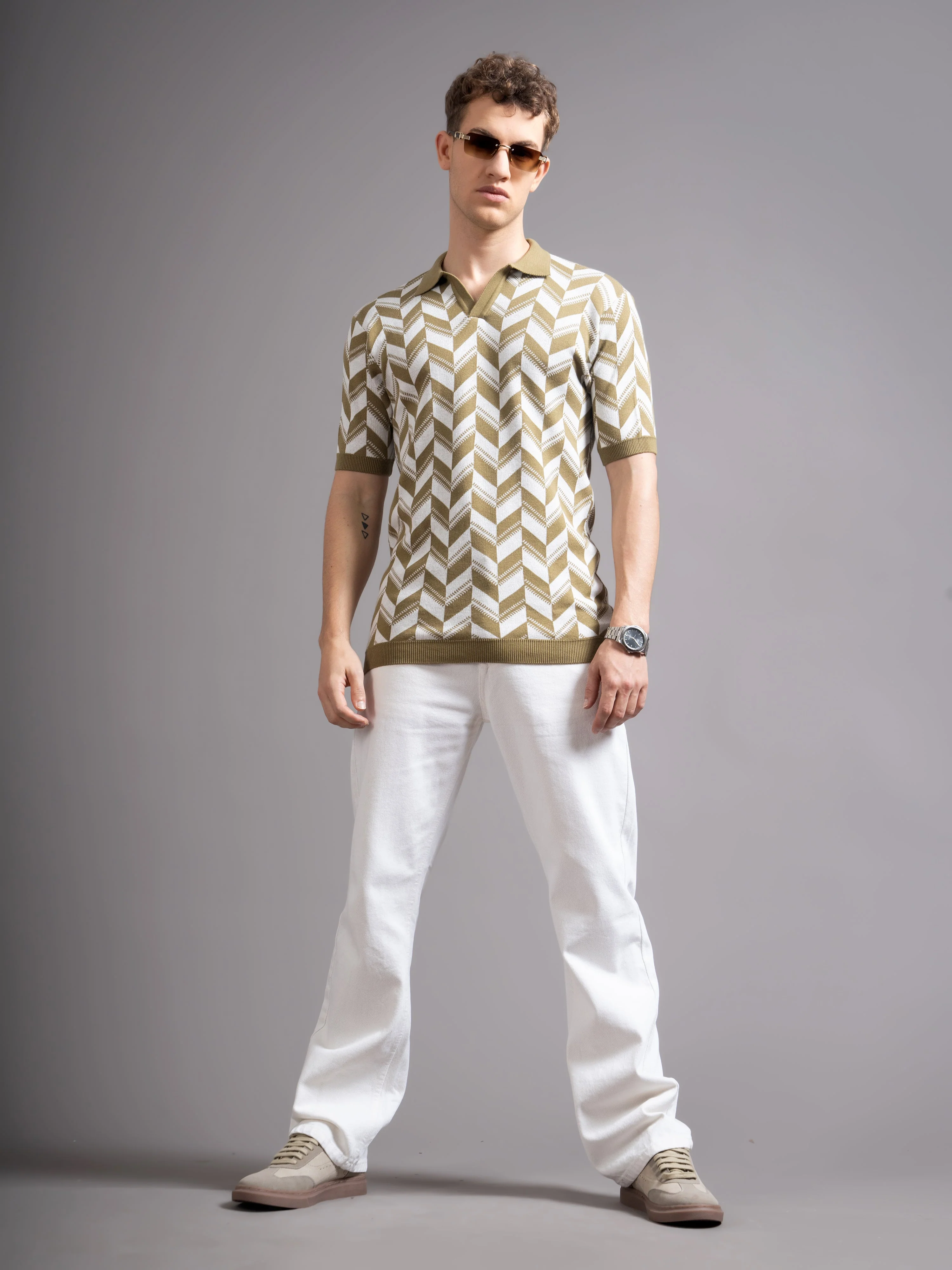 Men Ghent Brown Knit Polo T-Shirt - Image 6
