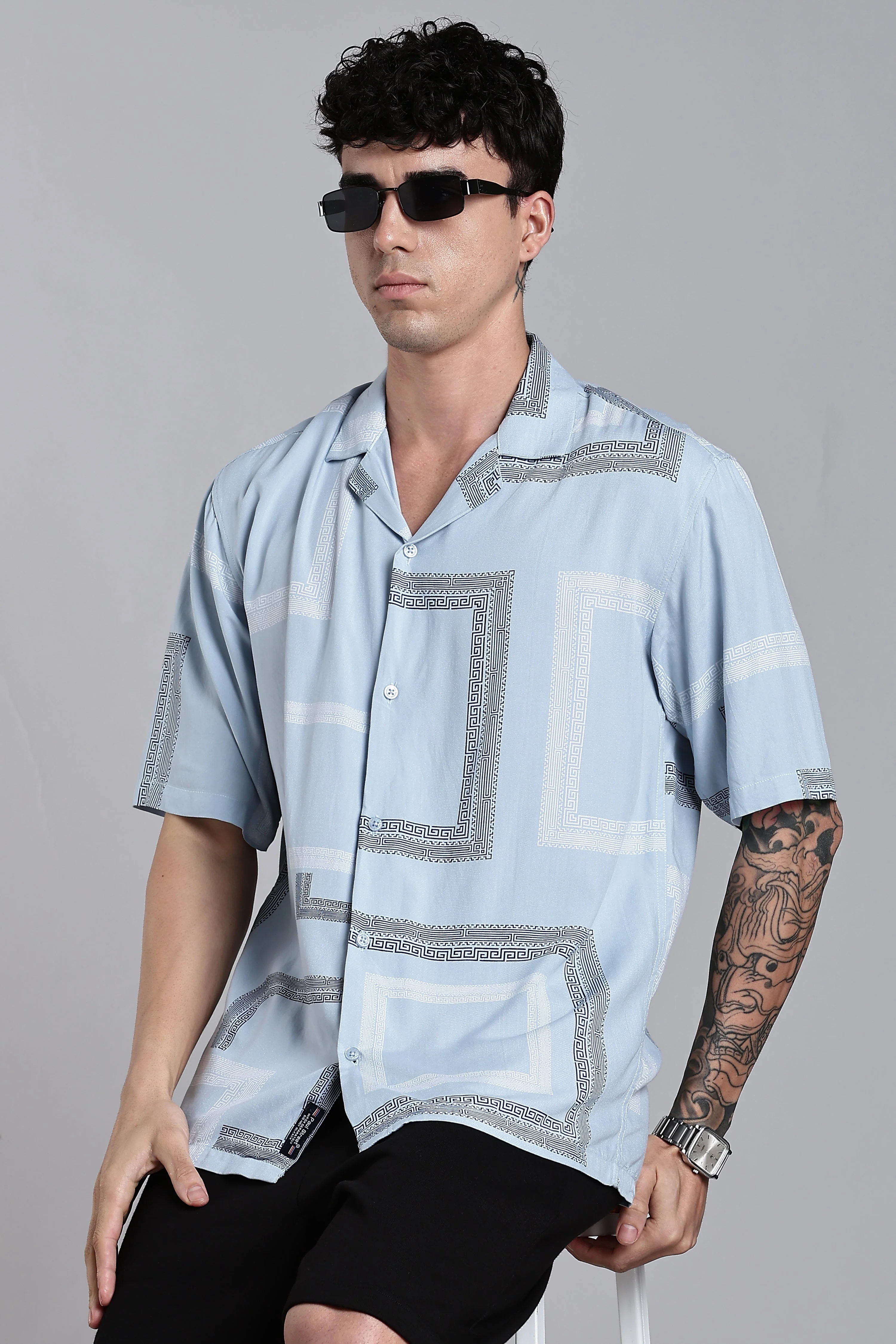 Men Glide Blue Printed Shirt - Image 3