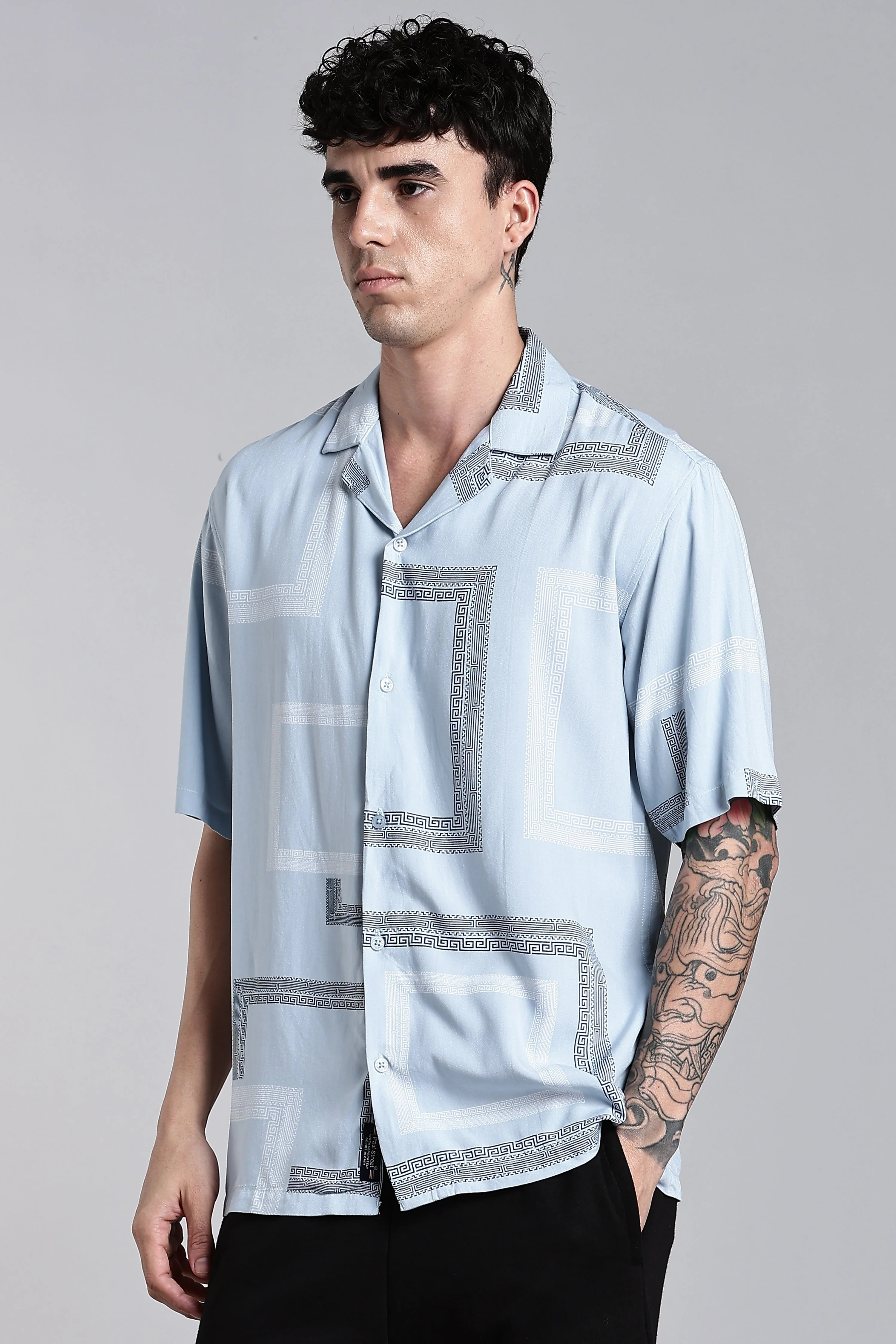 Men Glide Blue Printed Shirt - Image 5