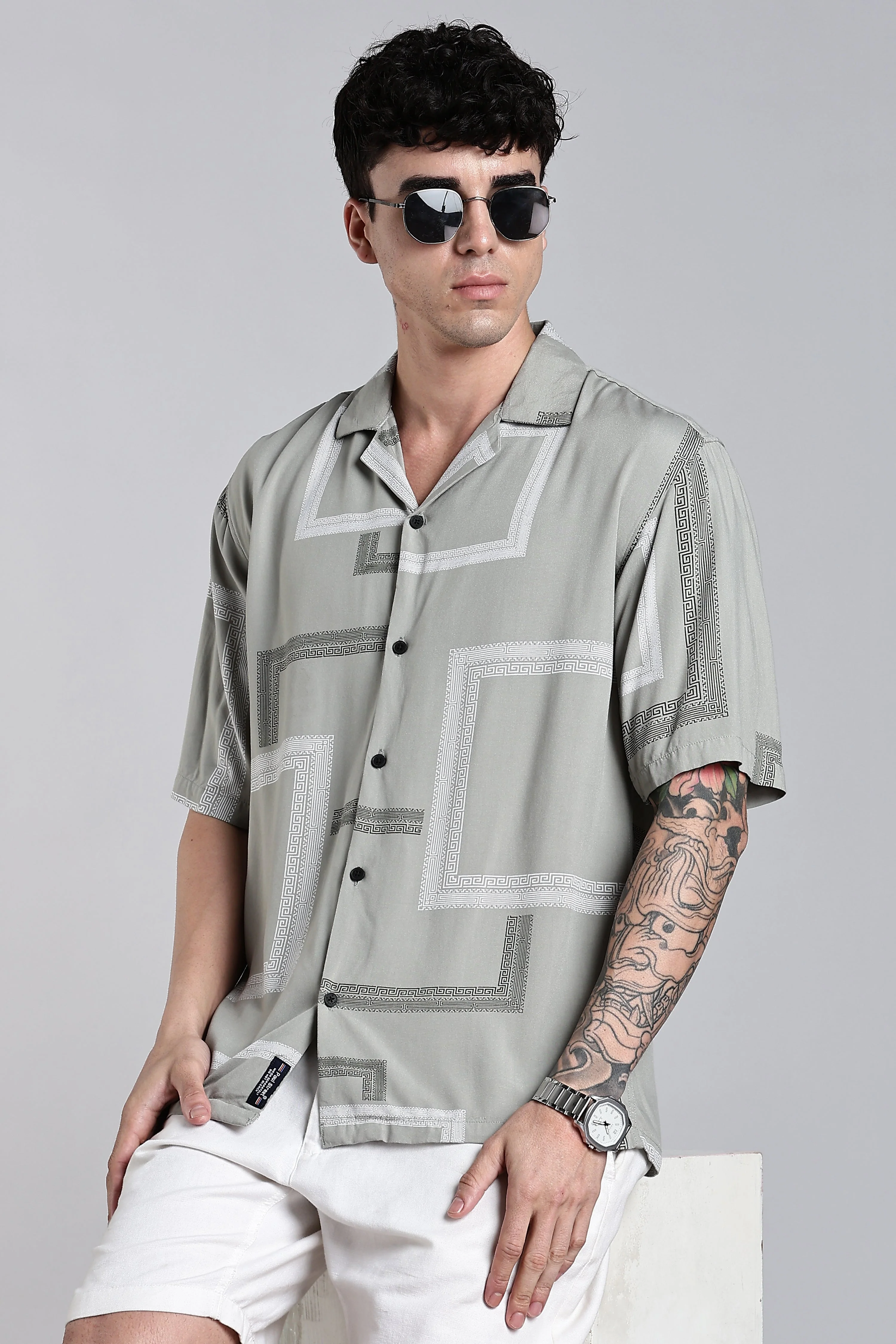 Men Glide Green Printed Shirt - Image 3