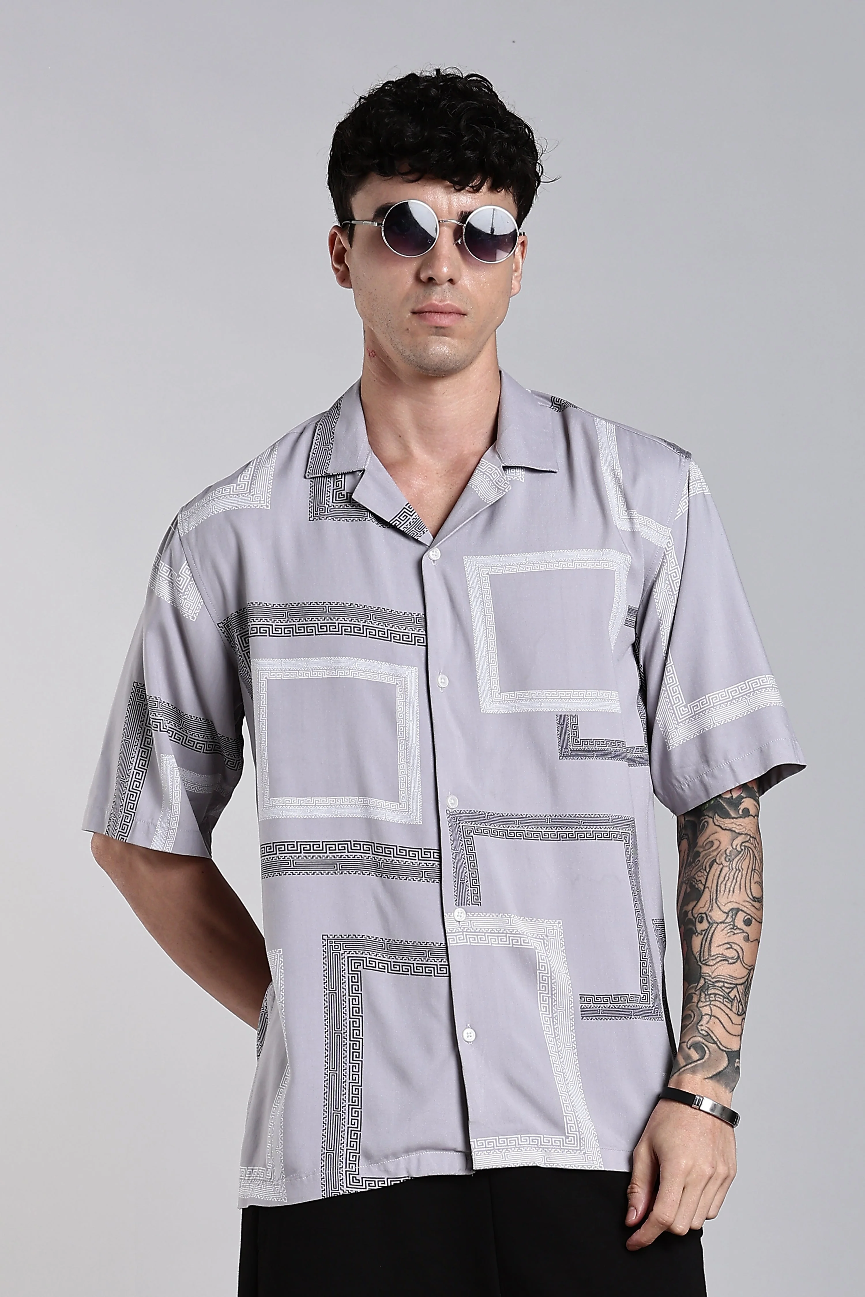 Men Glide Grey Printed Shirt