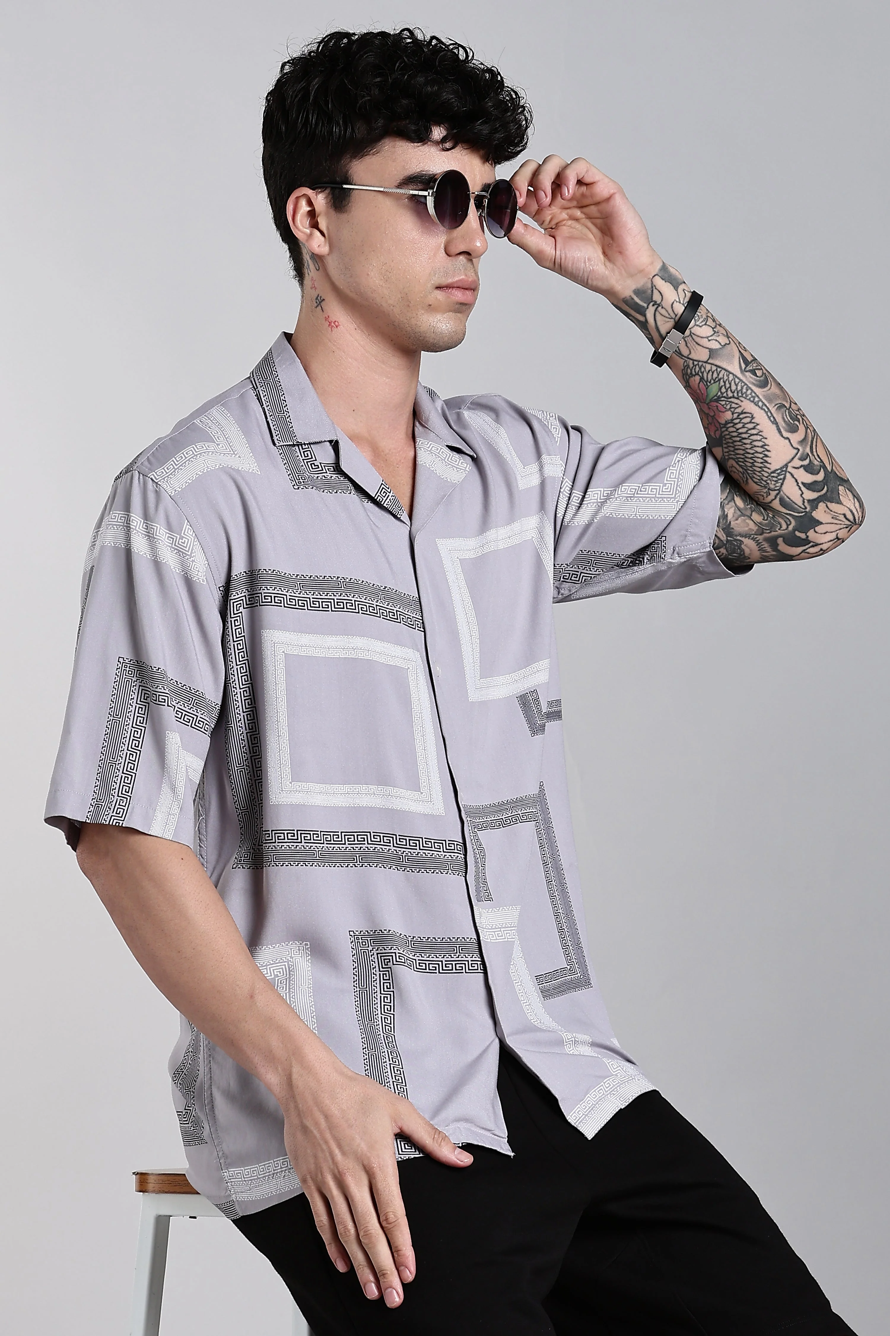 Men Glide Grey Printed Shirt - Image 3