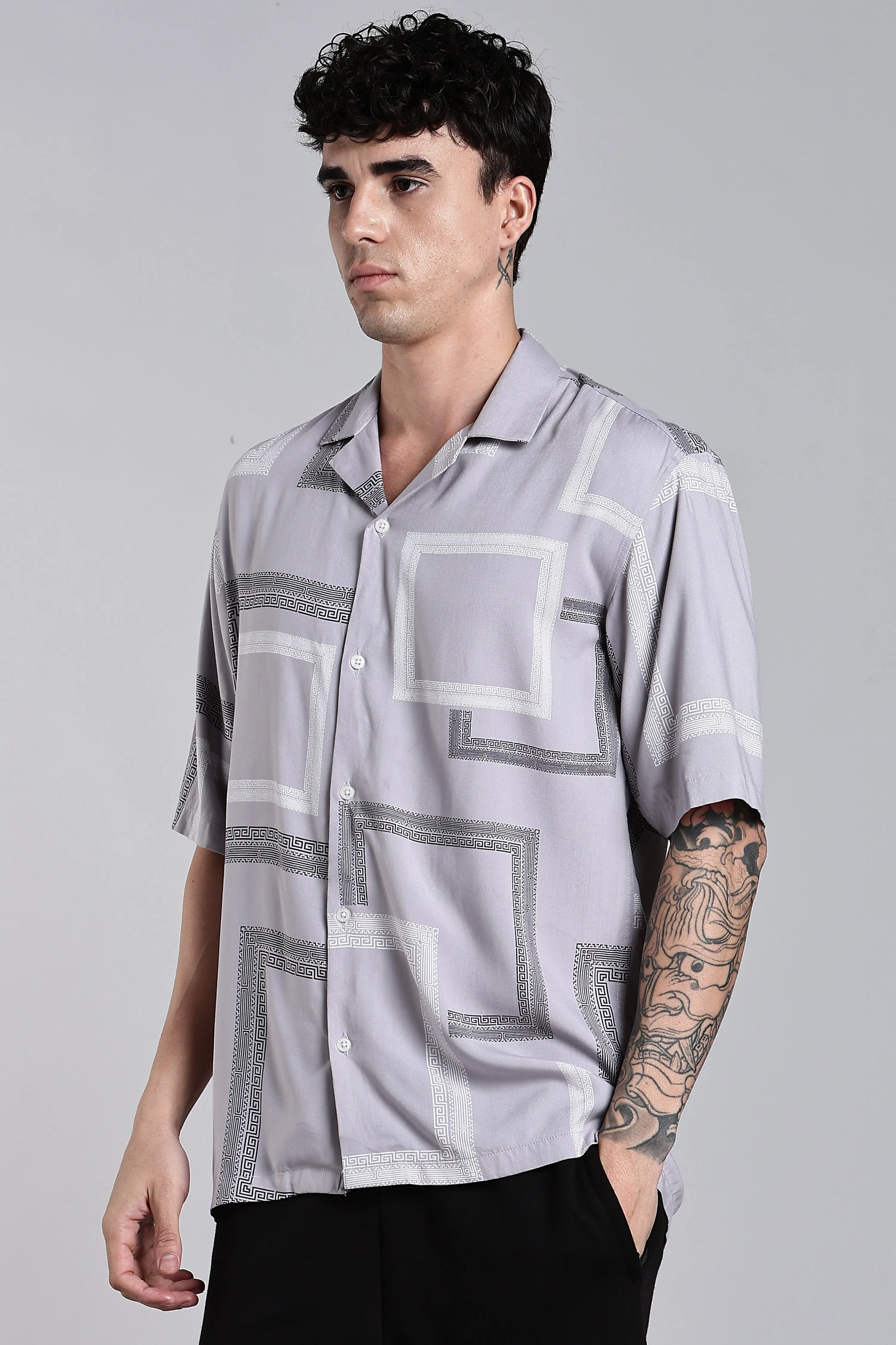 Men Glide Grey Printed Shirt - Image 5