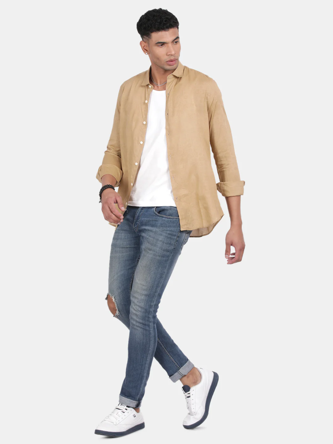 Men Gold Slim Fit Spread Collar Full Sleeve Casual Shirt - Image 3