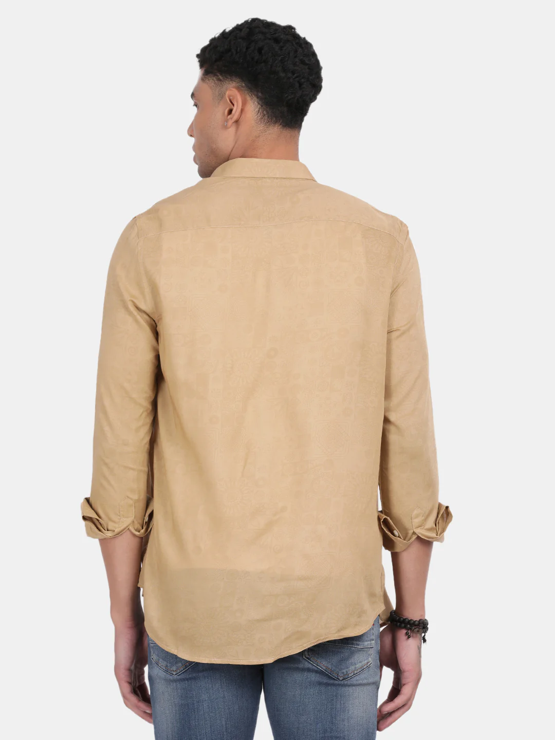 Men Gold Slim Fit Spread Collar Full Sleeve Casual Shirt - Image 4