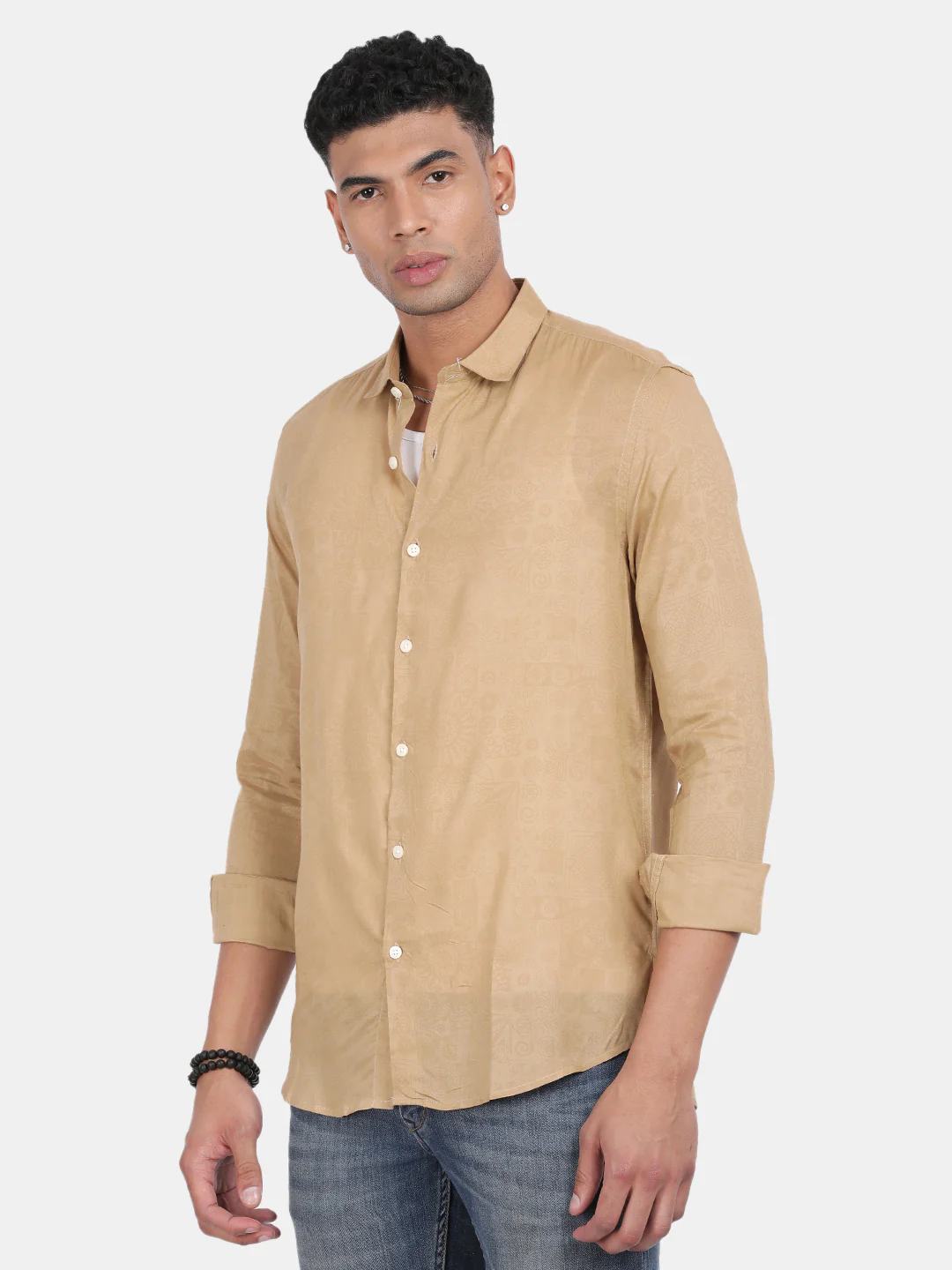 Men Gold Slim Fit Spread Collar Full Sleeve Casual Shirt - Image 5