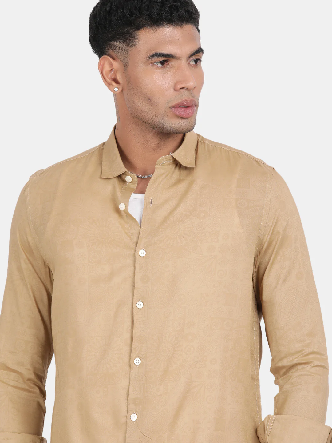 Men Gold Slim Fit Spread Collar Full Sleeve Casual Shirt - Image 6