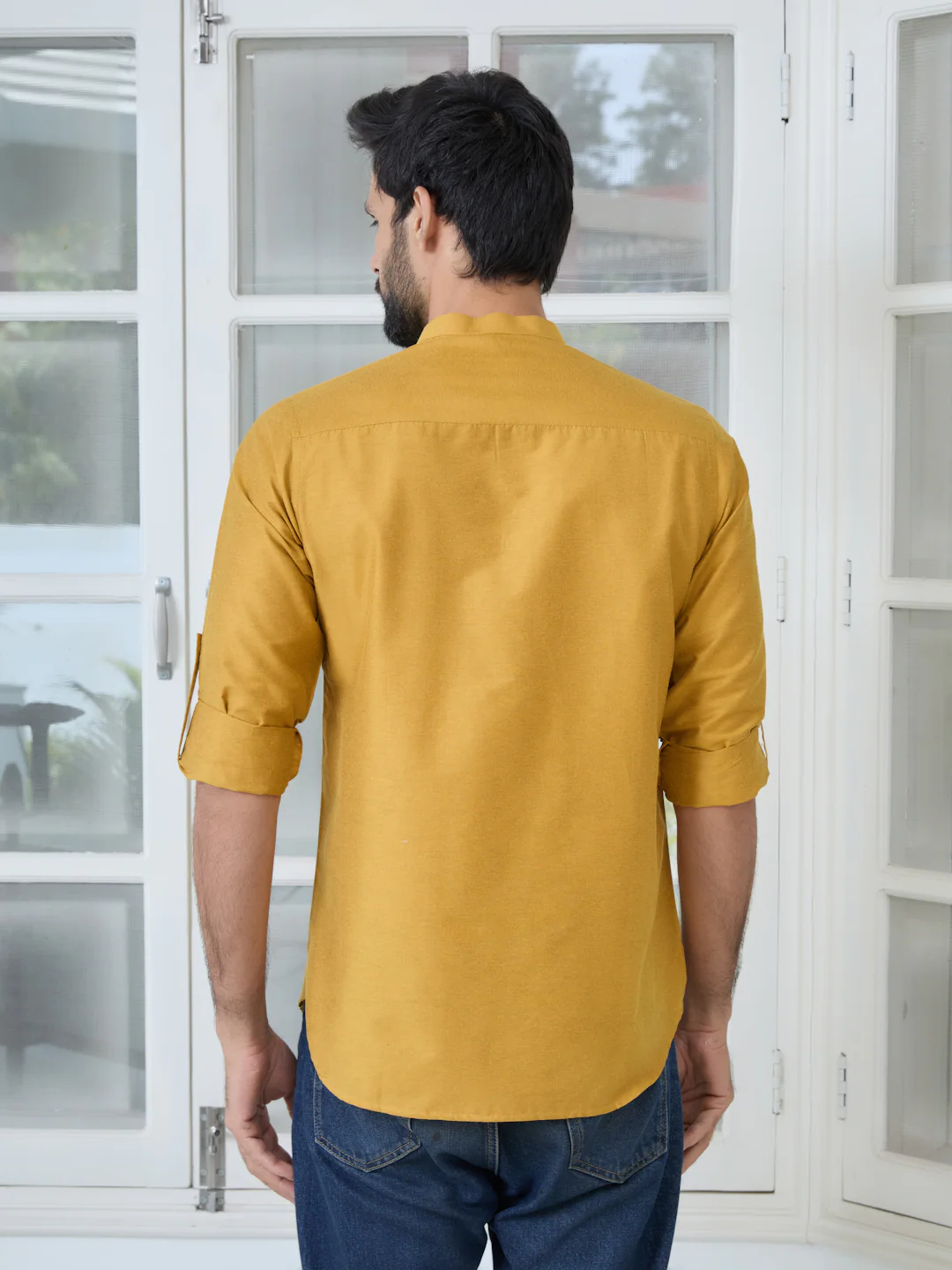Men Golden Deluxe Cotton Short Kurta - Image 4