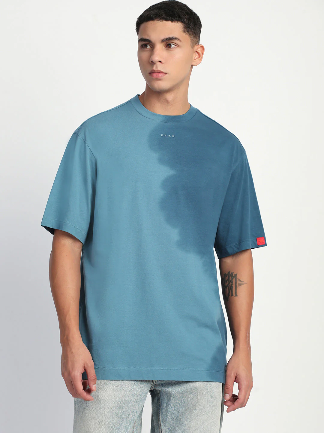 Men Gradient Blue Short Sleeve Crew Neck T-Shirt - Image 2