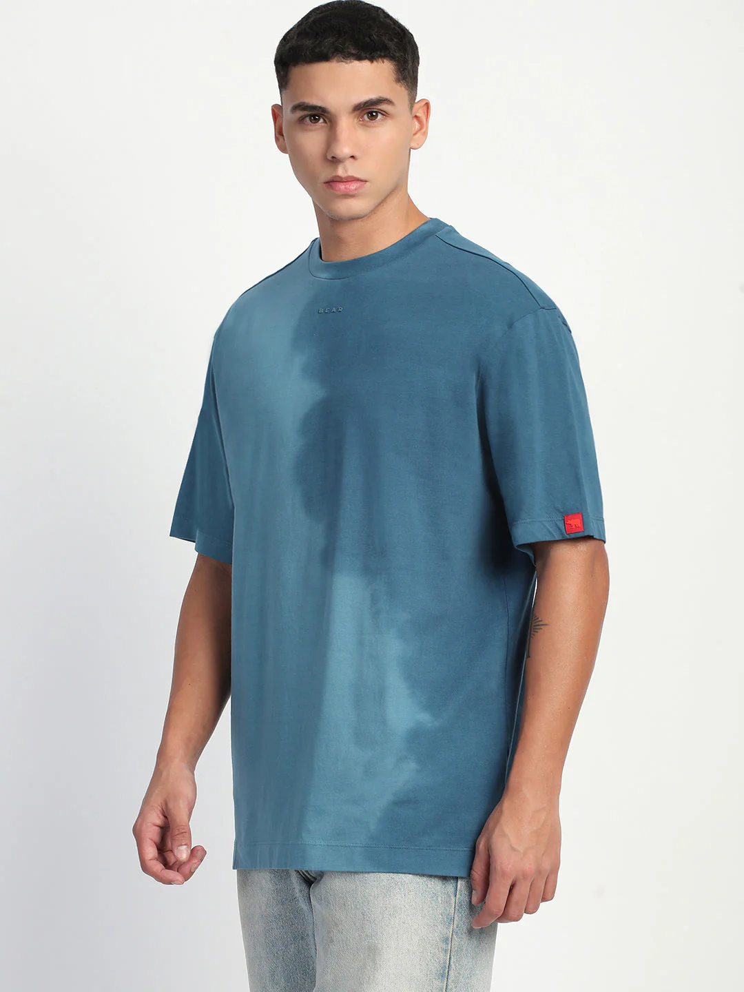 Men Gradient Blue Short Sleeve Crew Neck T-Shirt - Image 3